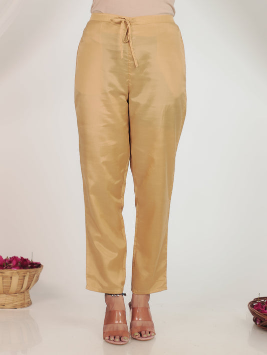 Chanderi Solid Beige Tapered Trousers