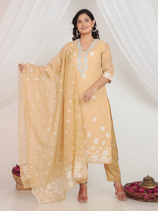 Chanderi Floral Beige Dupatta