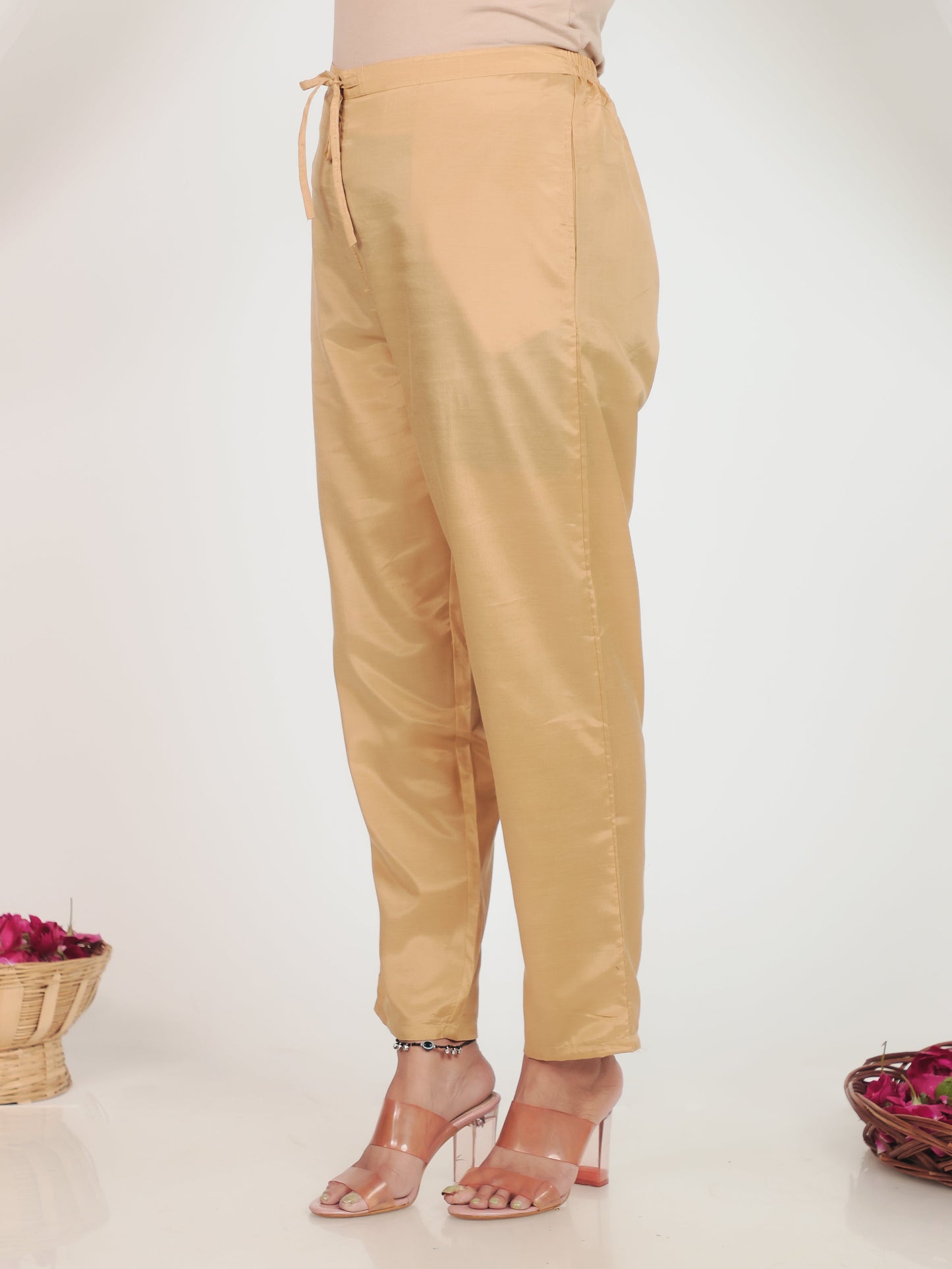 Chanderi Floral Straight Beige Kurta