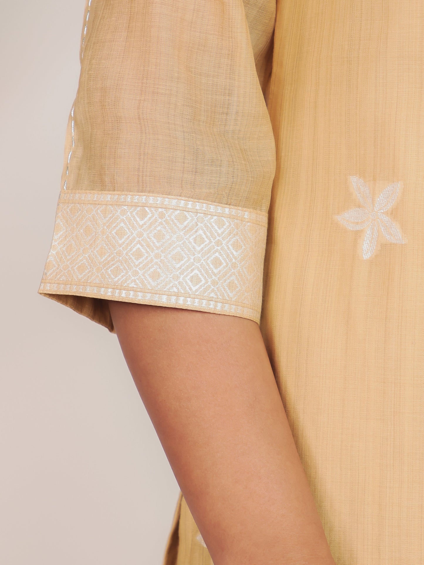 Chanderi Floral Straight Beige Kurta