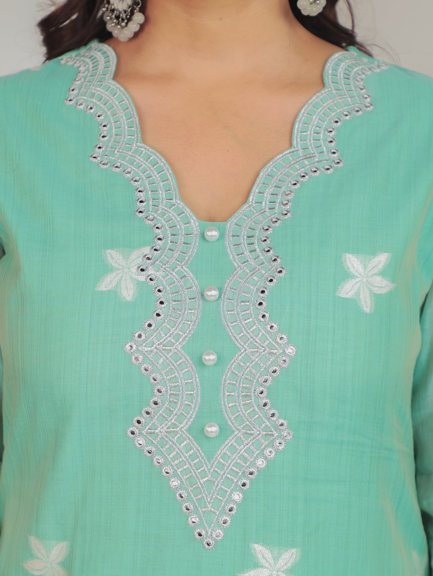 Embroidered Chanderi Floral Straight Green Kurta