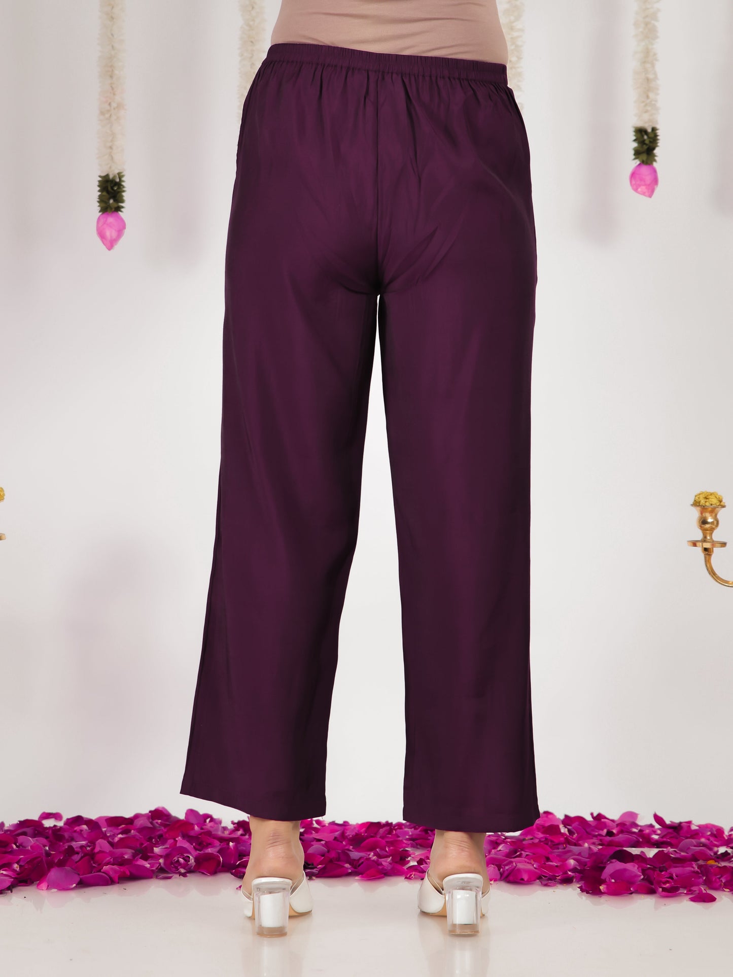 Blended Silk Solid Purple Tapered Trousers