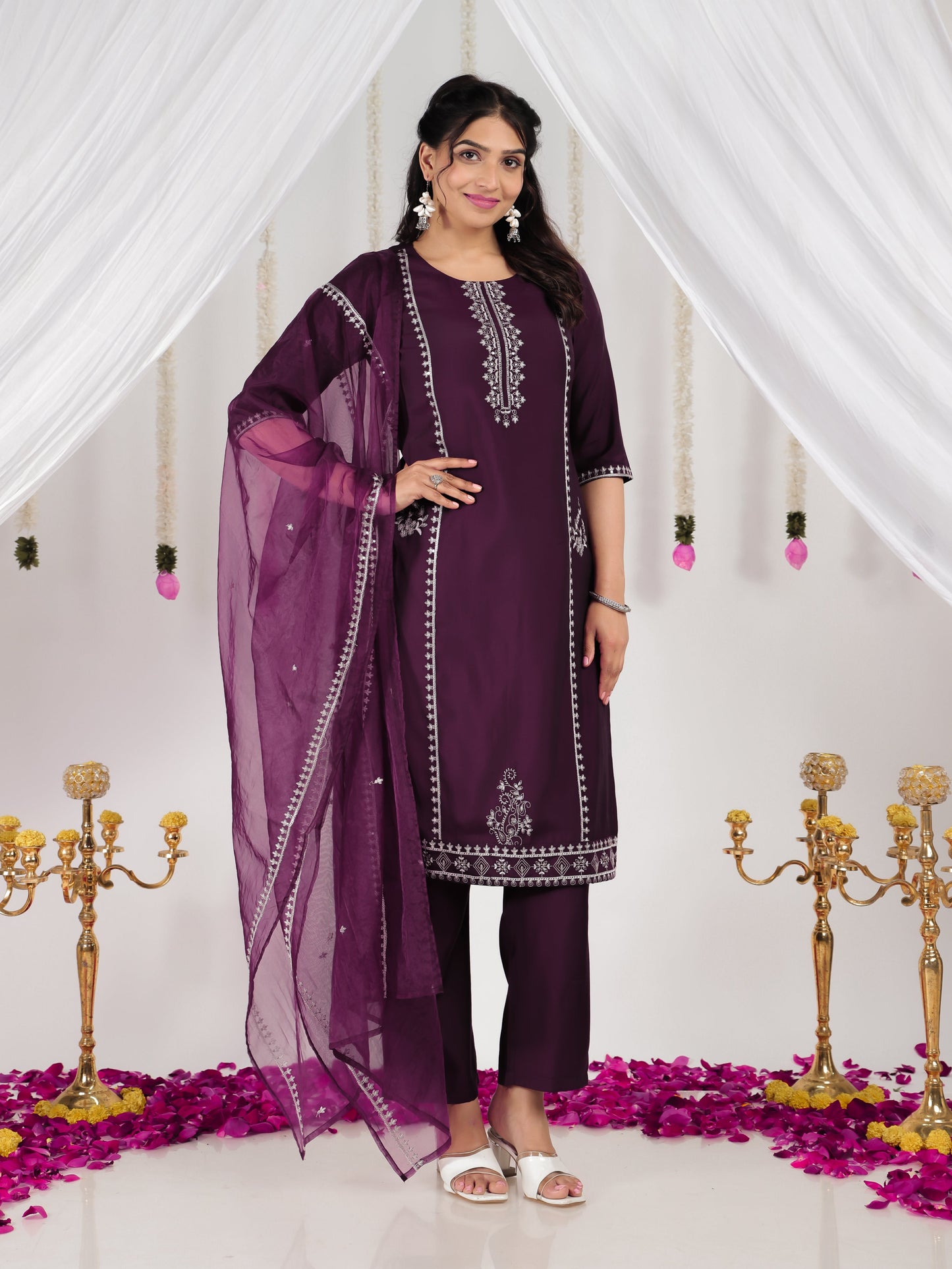 Embroidered Tissue Fabric Solid Dupatta