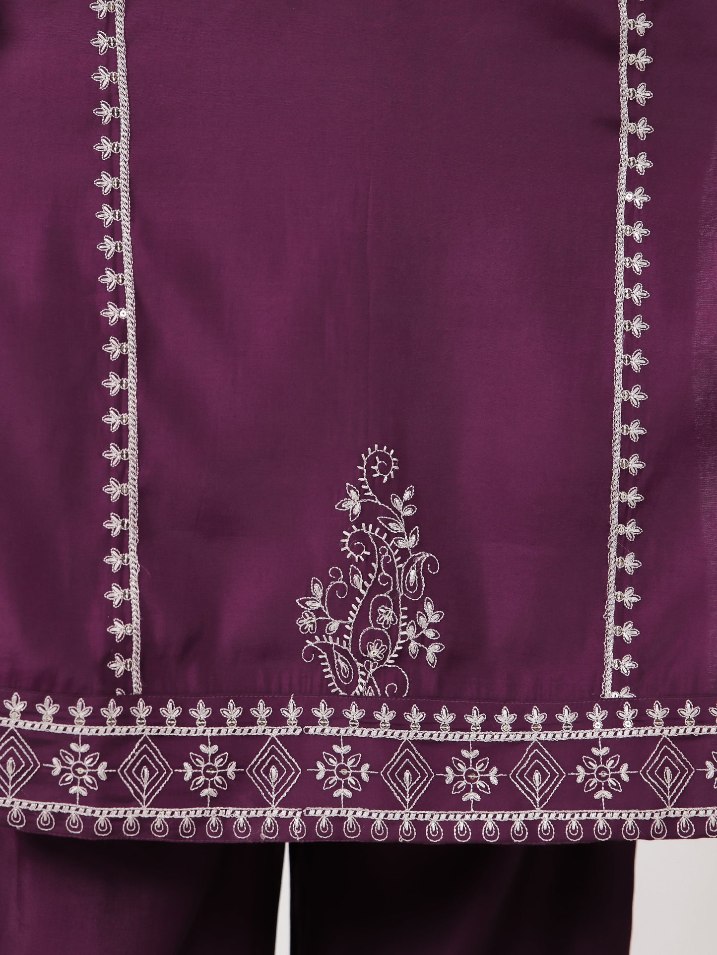 Embroidered Muslin Solid Straight Purple Kurta
