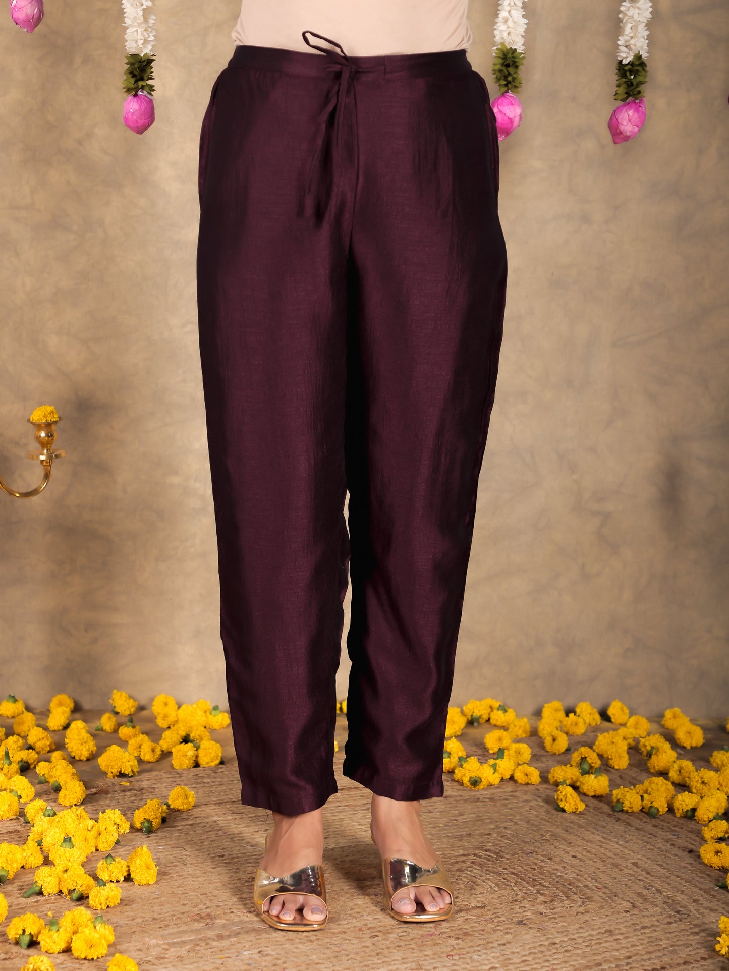 Tissue Solid Wine Tapered Trousers
