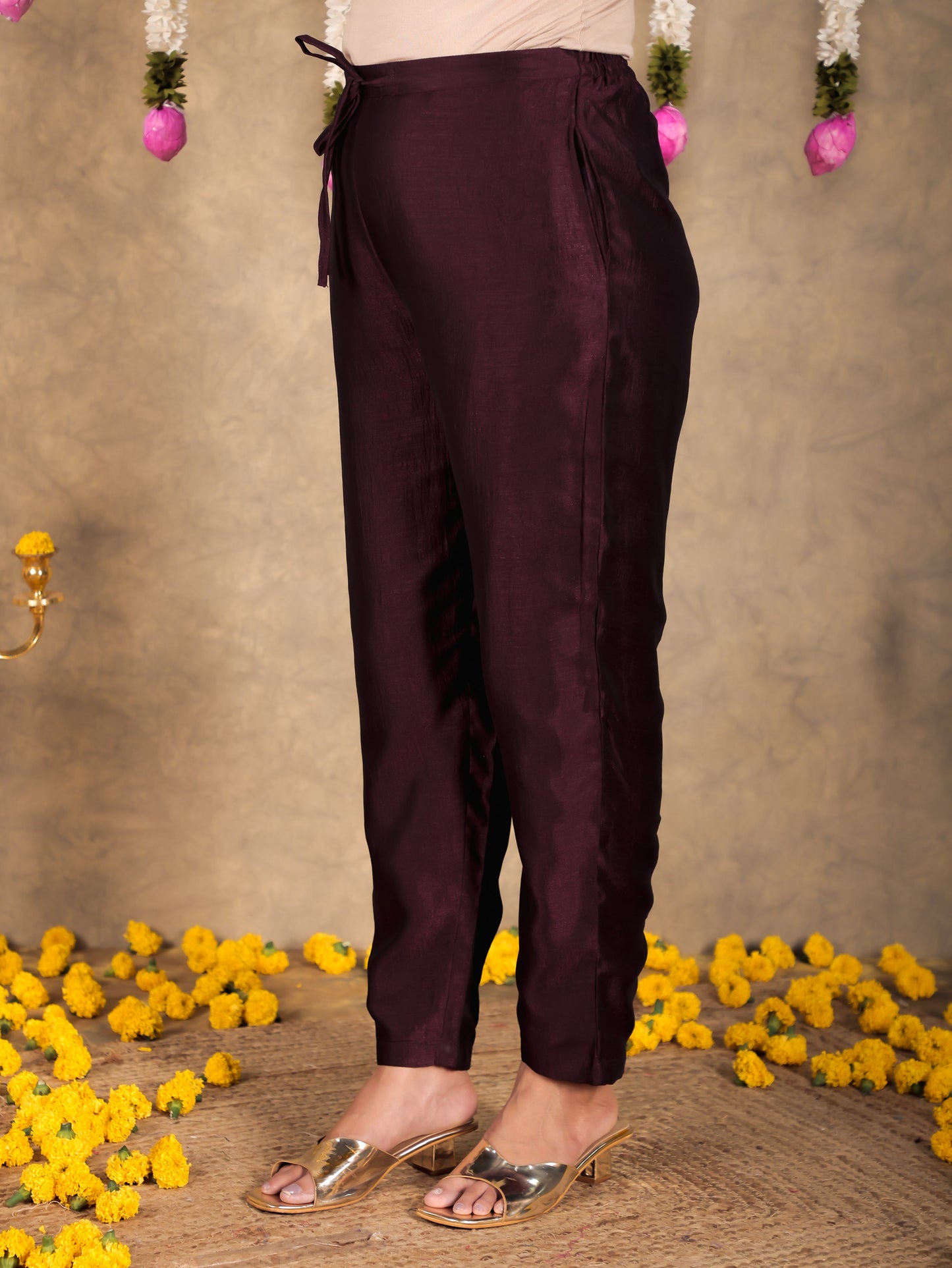 Tissue Solid Wine Tapered Trousers