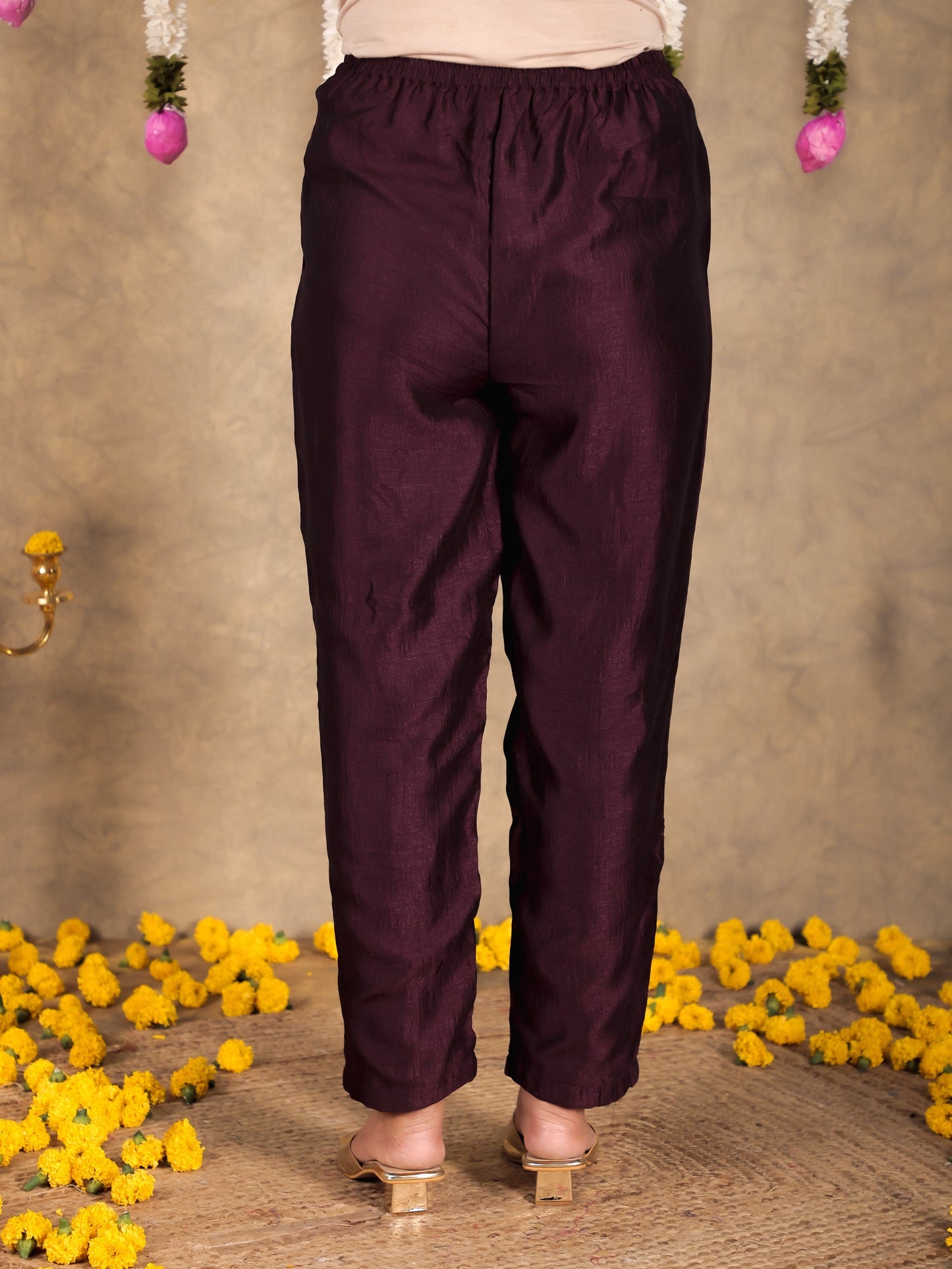 Tissue Solid Wine Tapered Trousers