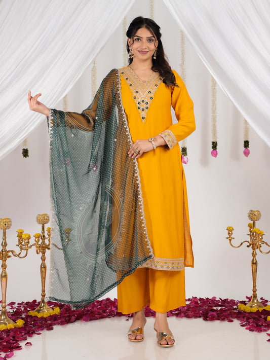 Embroidered Georgette Bandhani Green Dupatta