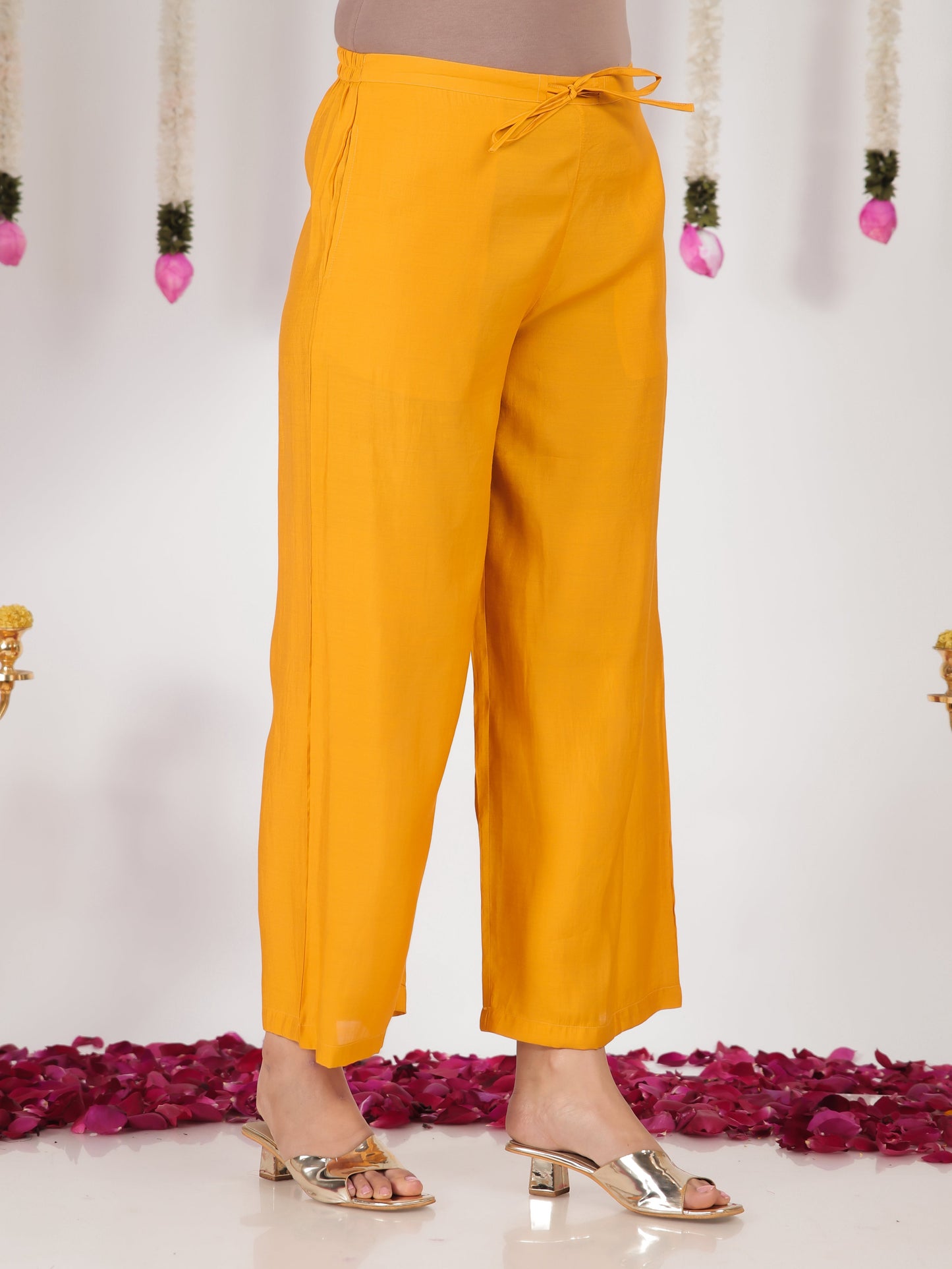 Embroidered Silk Blend Solid Straight Yellow Kurta