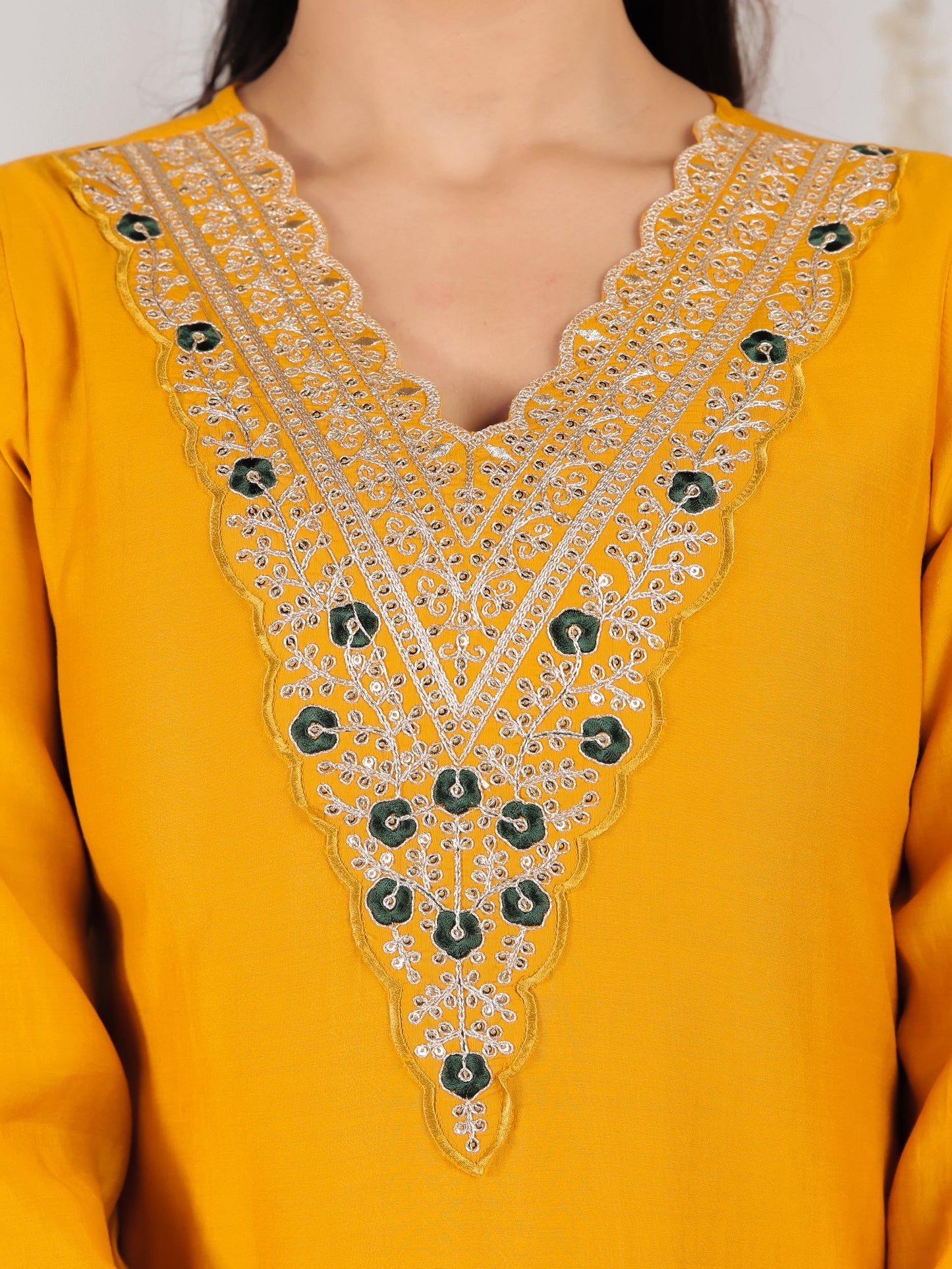 Embroidered Silk Blend Solid Straight Yellow Kurta