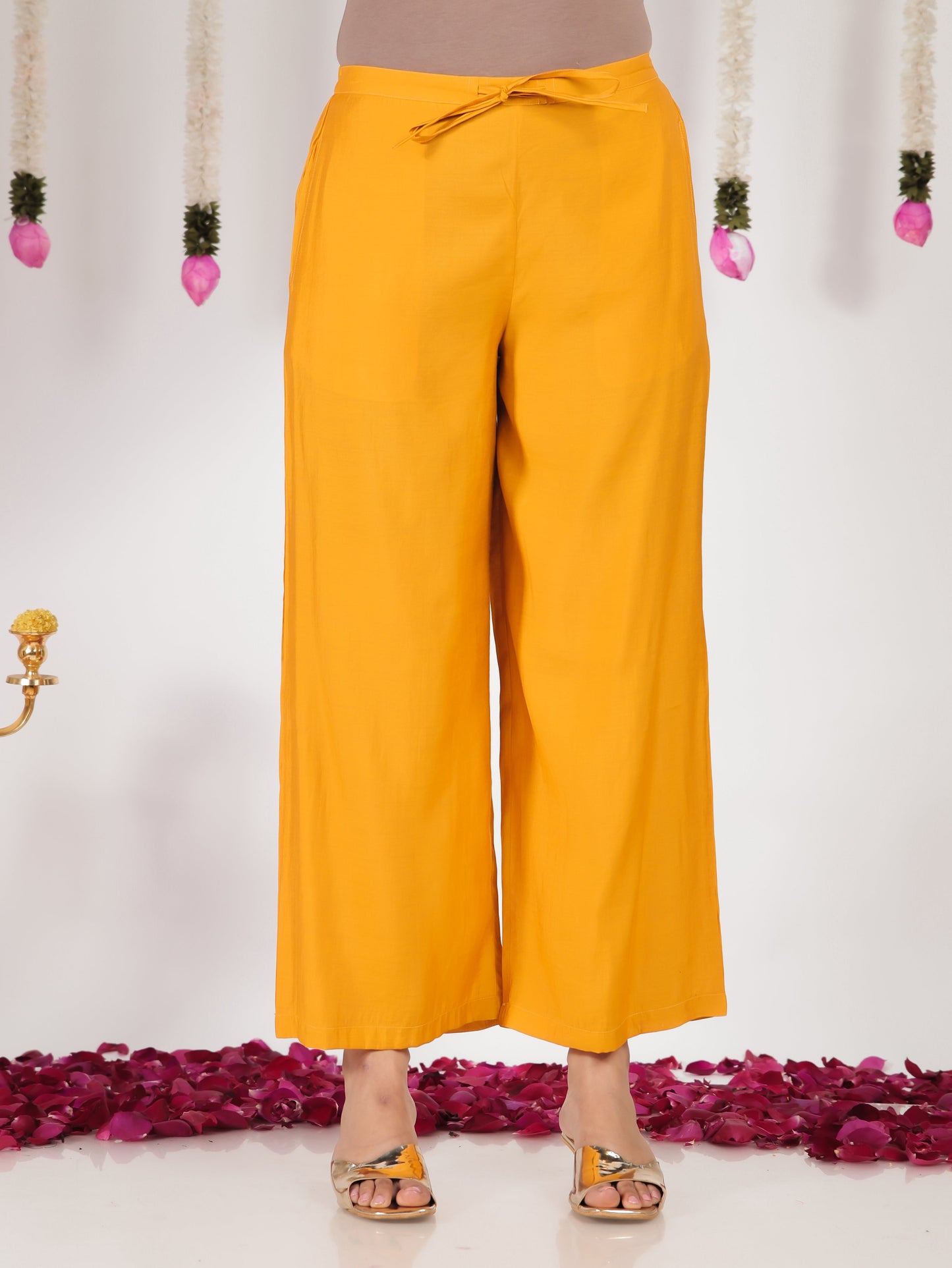 Embroidered Silk Blend Solid Straight Yellow Kurta