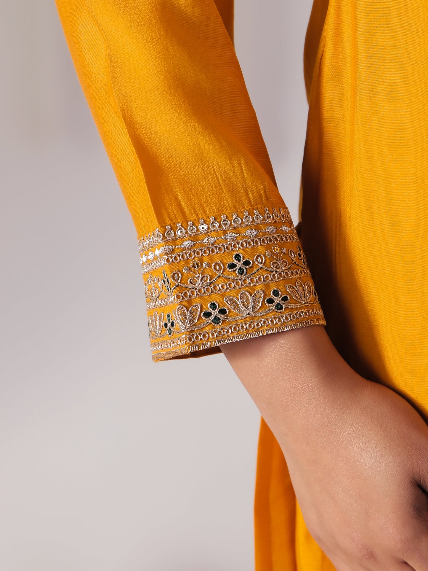 Embroidered Silk Blend Solid Straight Yellow Kurta