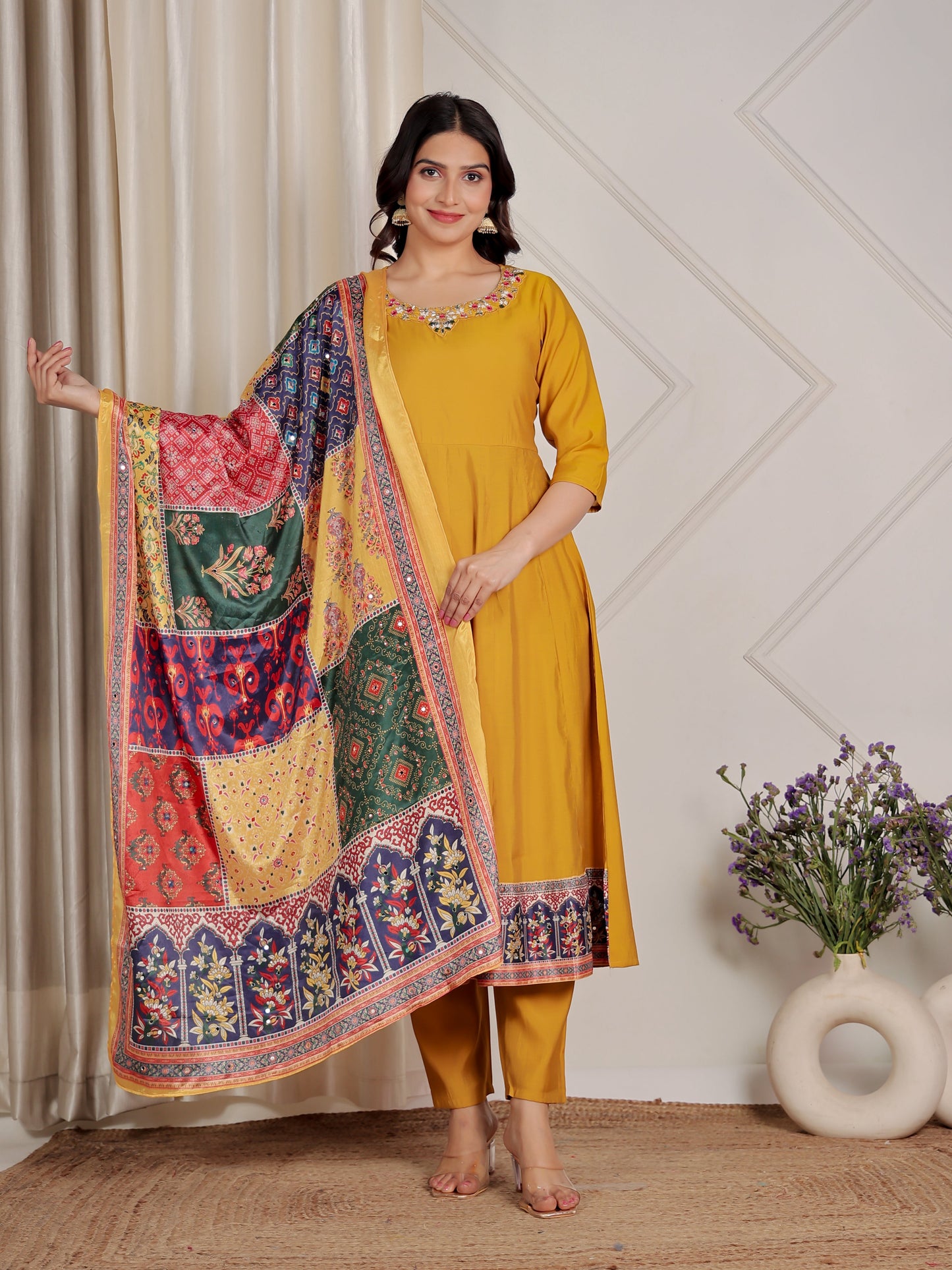 Muslin Digital Multicolor Dupatta