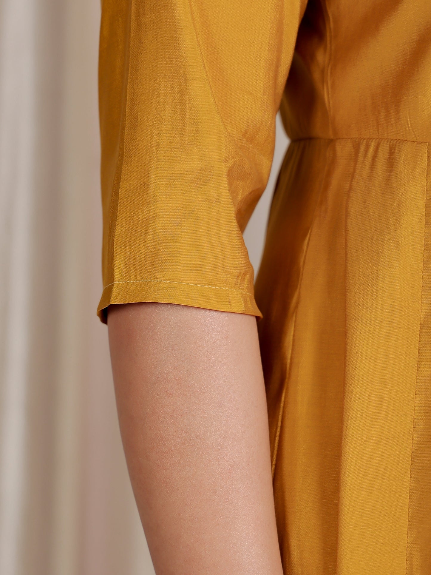 Embroidered Muslin Solid Flared Yellow Kurta