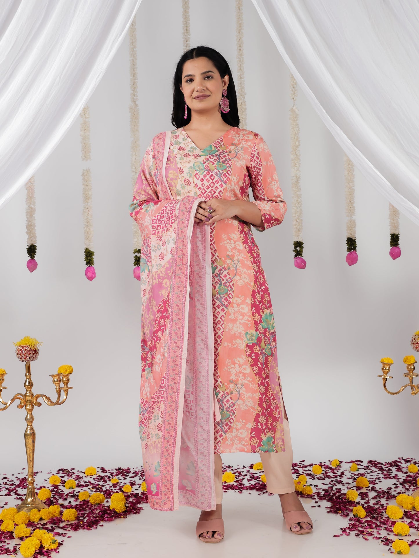 Satin Patchwork Print Multicolor Dupatta