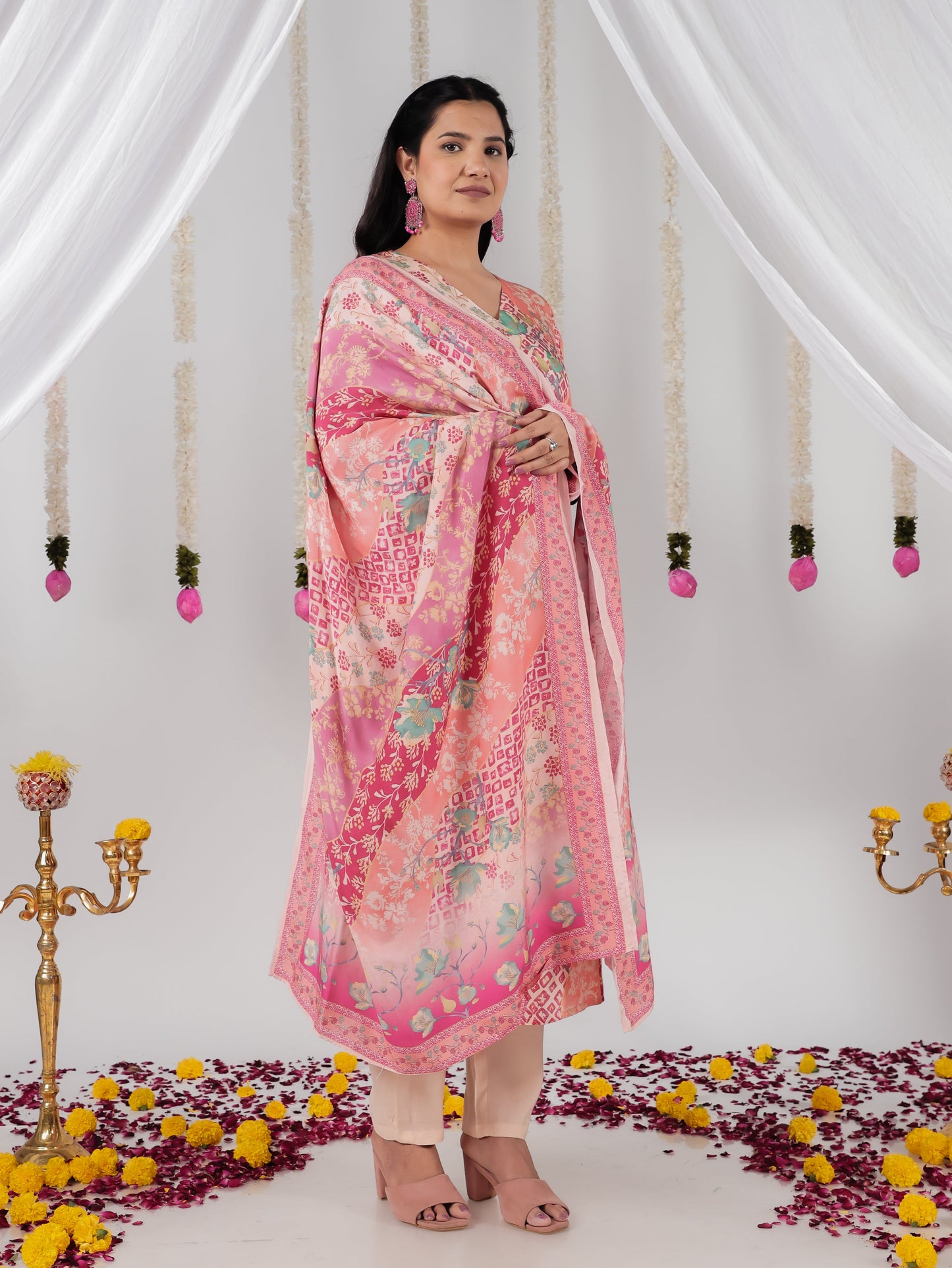 Satin Patchwork Print Multicolor Dupatta