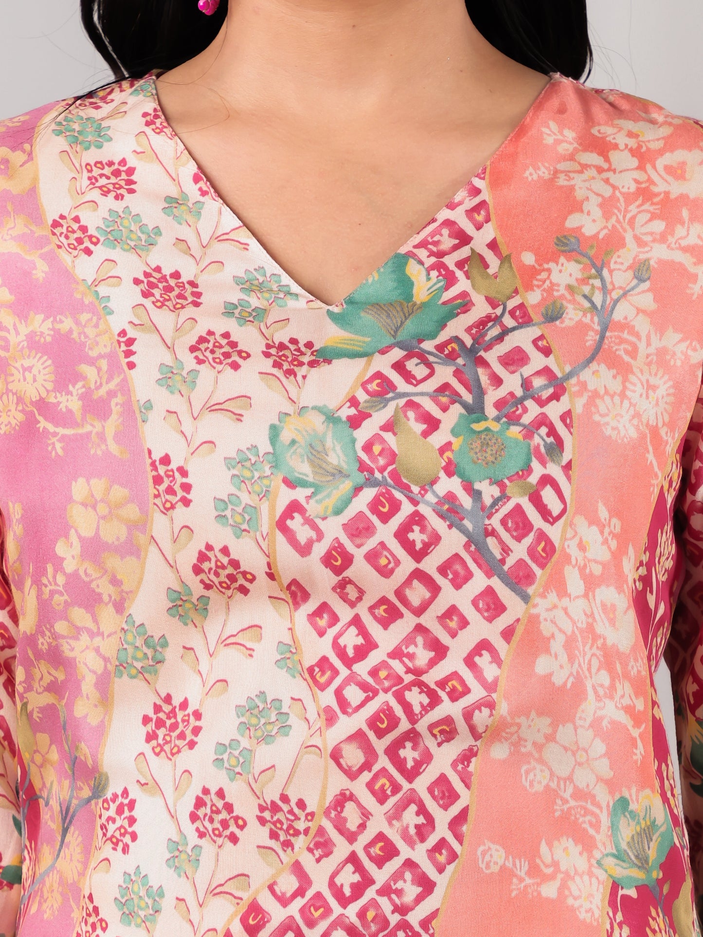 Satin Patchwork A-line Multicolor Kurta