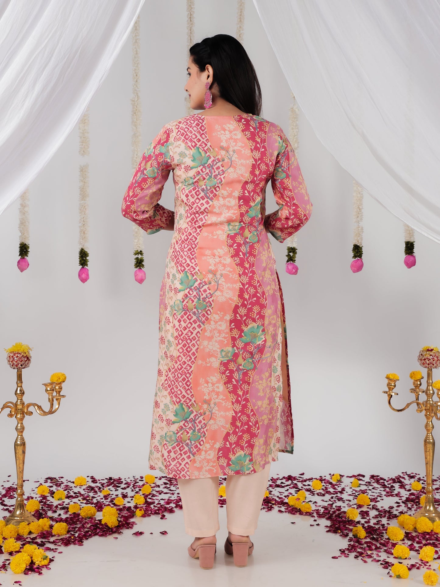 Satin Patchwork A-line Multicolor Kurta
