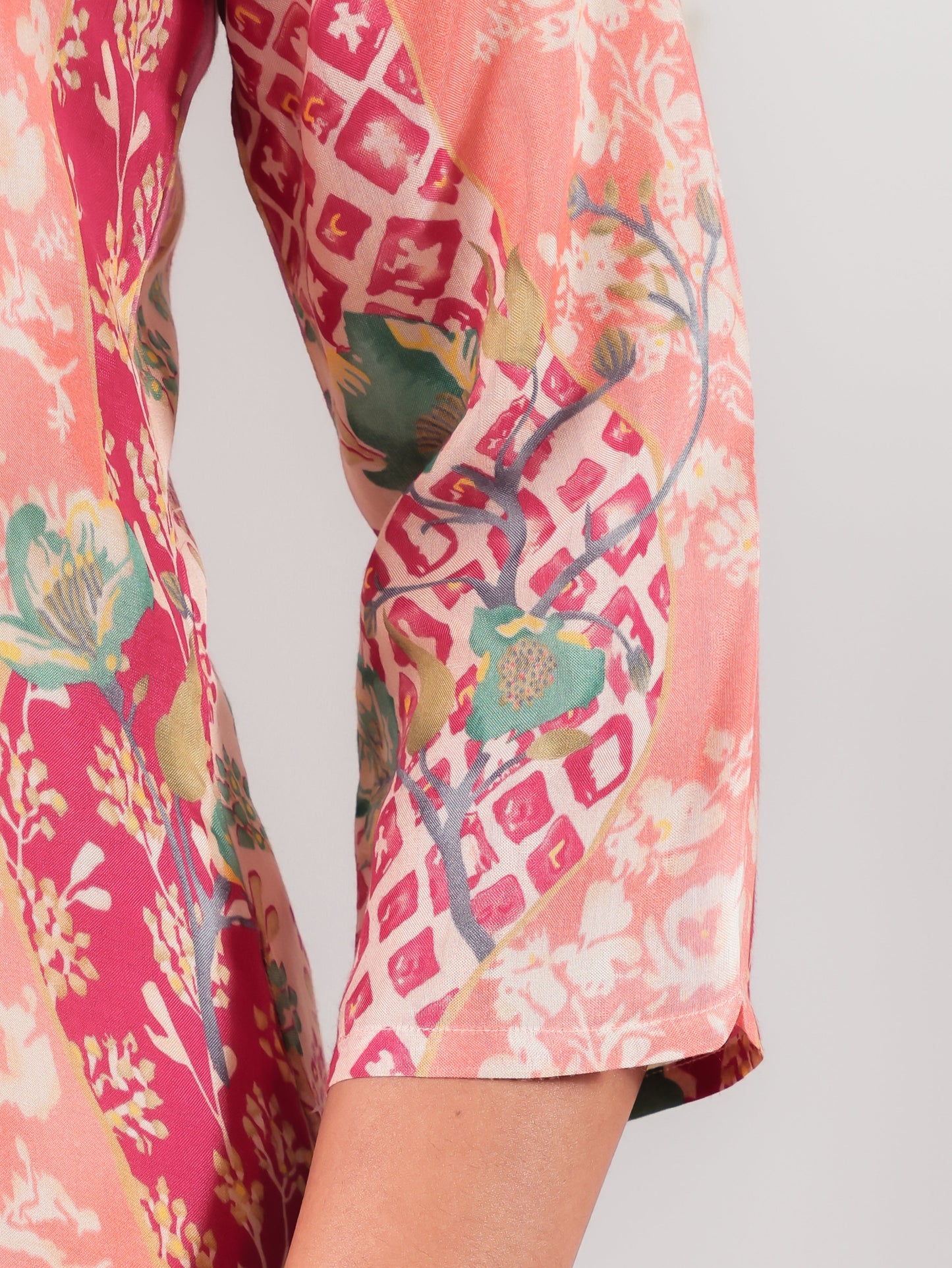 Satin Patchwork A-line Multicolor Kurta