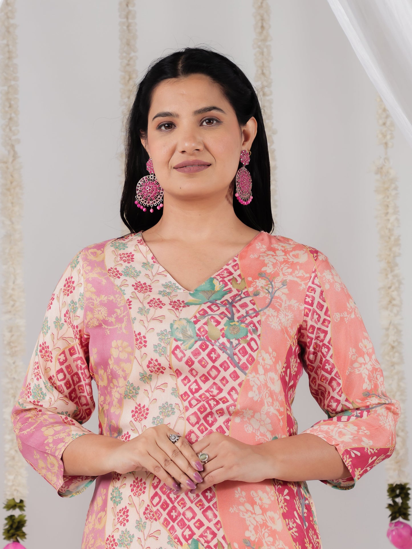 Satin Patchwork A-line Multicolor Kurta
