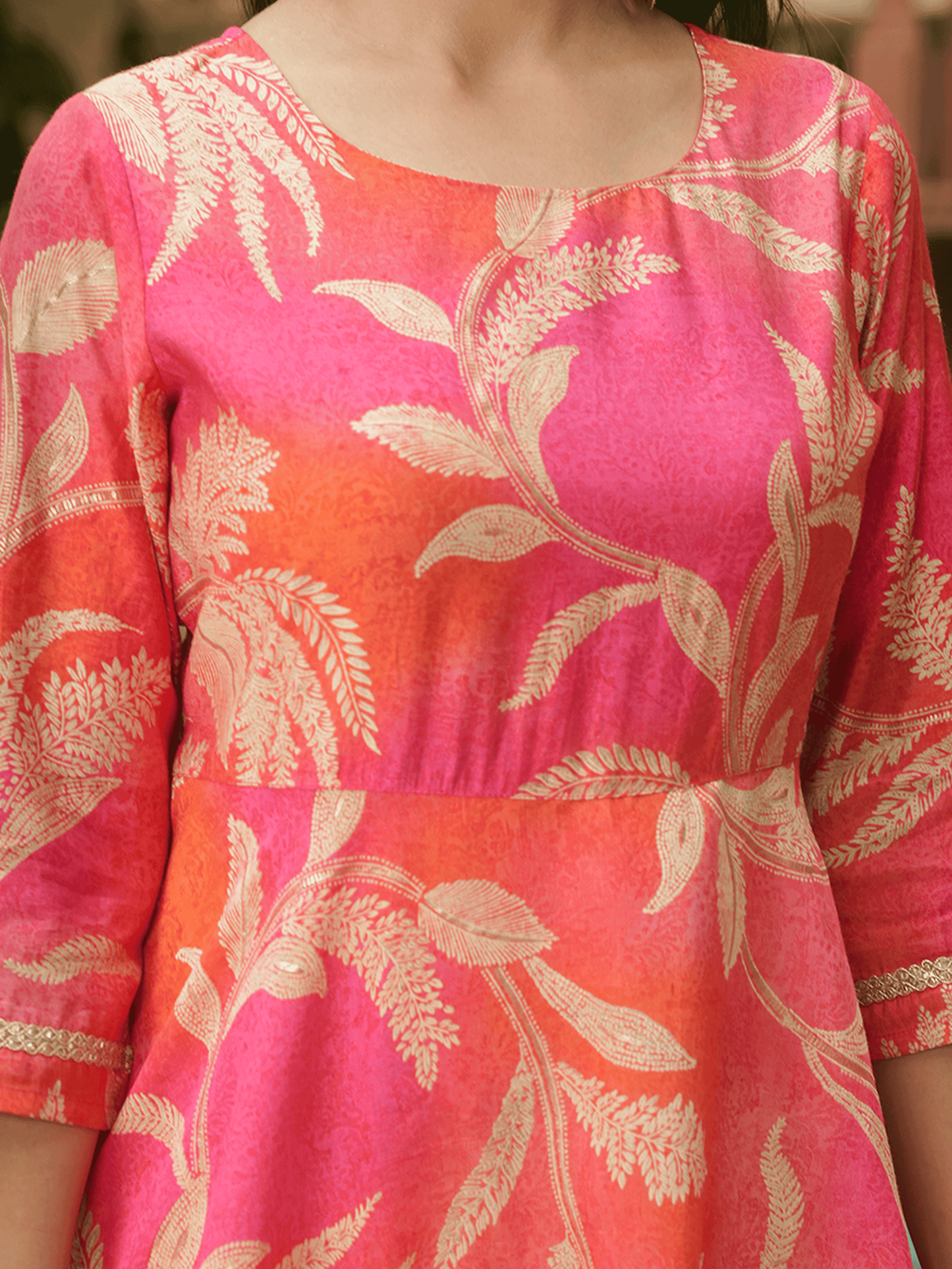 Muslin Floral Anarkali Orange Dress (With Belt)