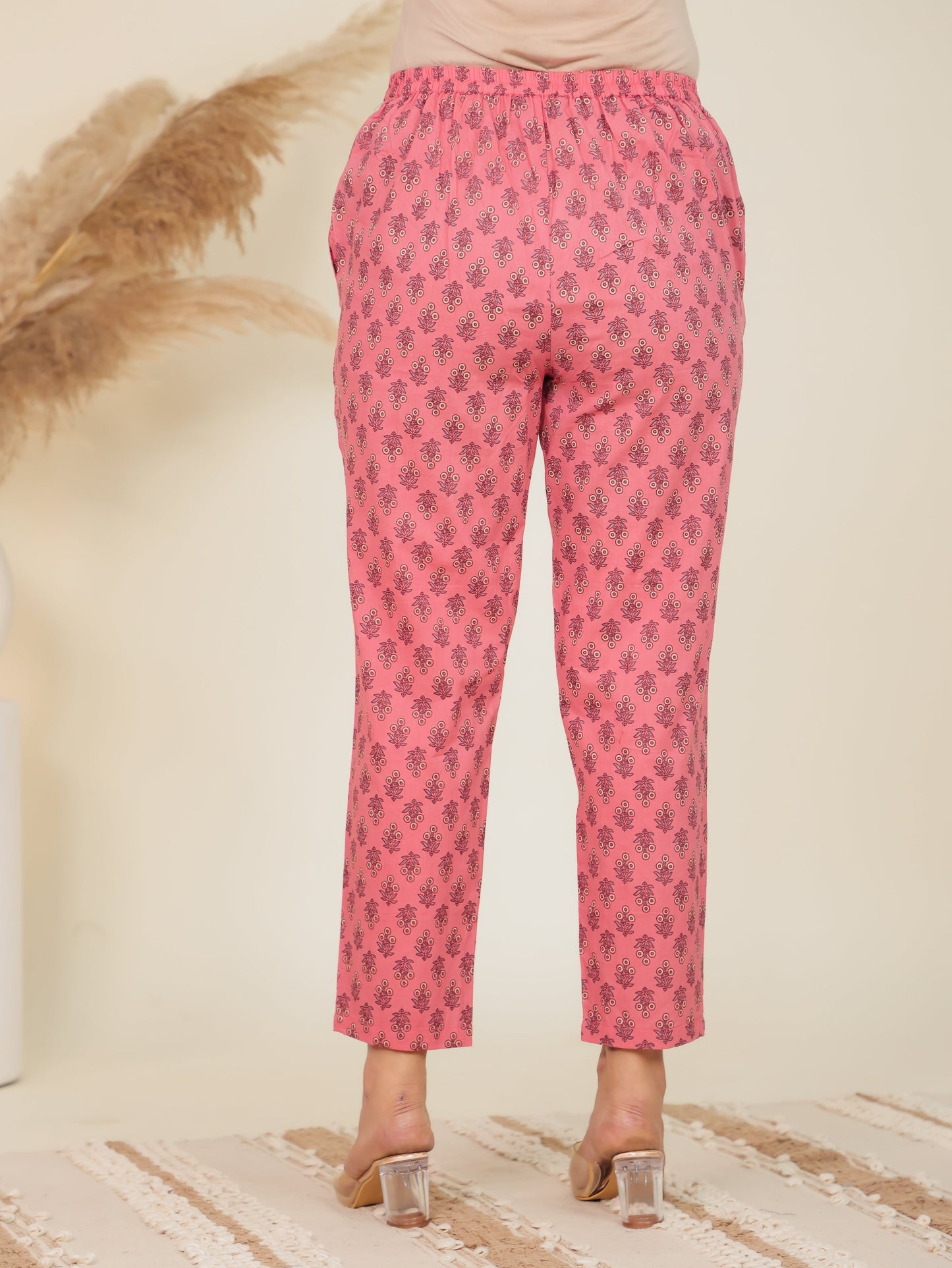 Soft Cotton Floral Pink Tapered Trousers