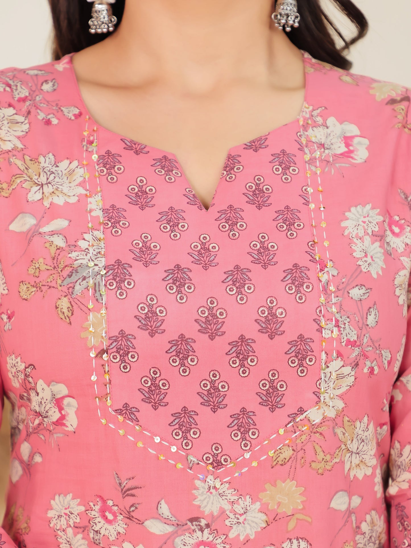 Soft Cotton Floral Straight Pink Kurta
