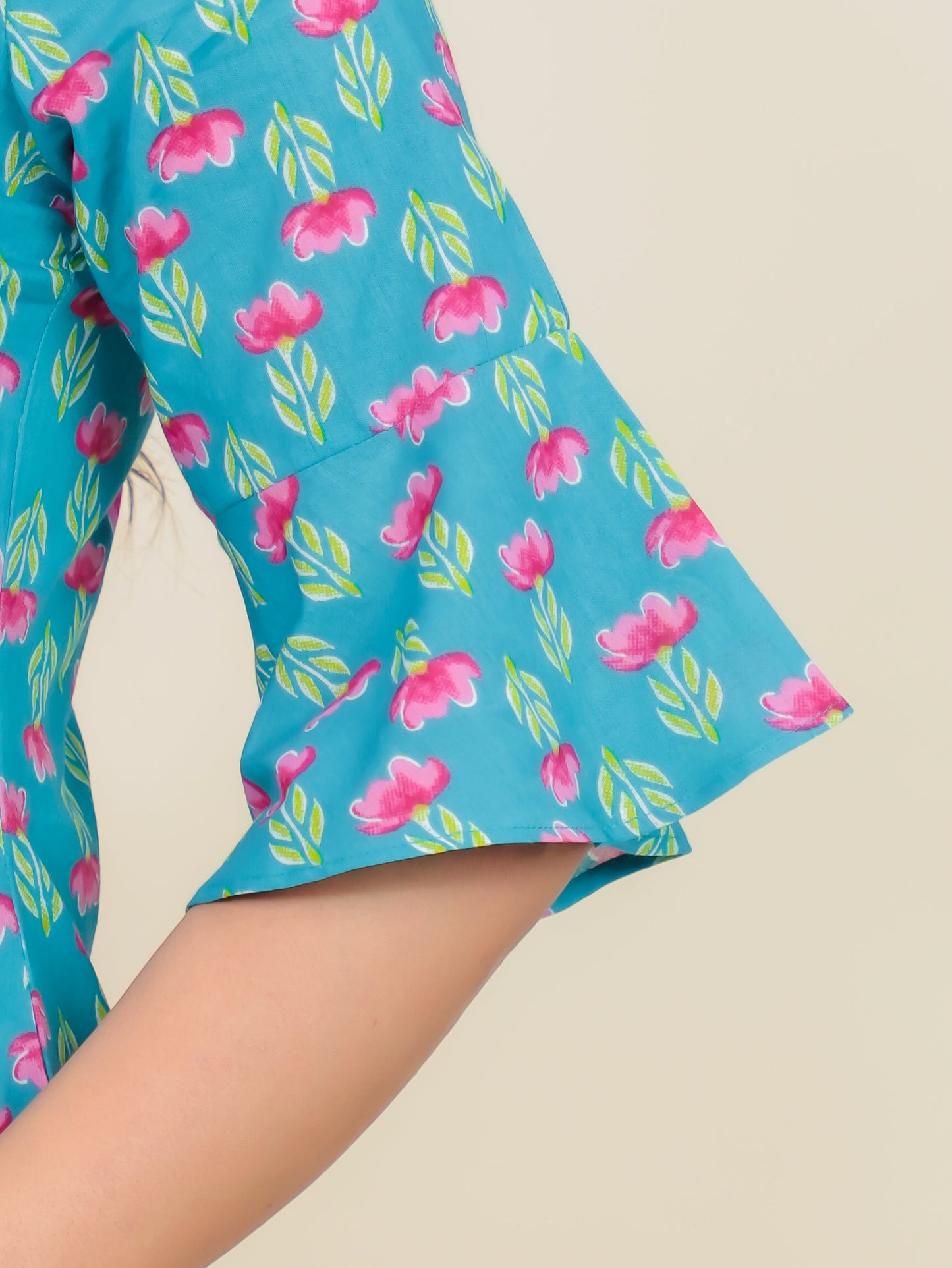 Soft Cotton Floral Straight Blue Kurti