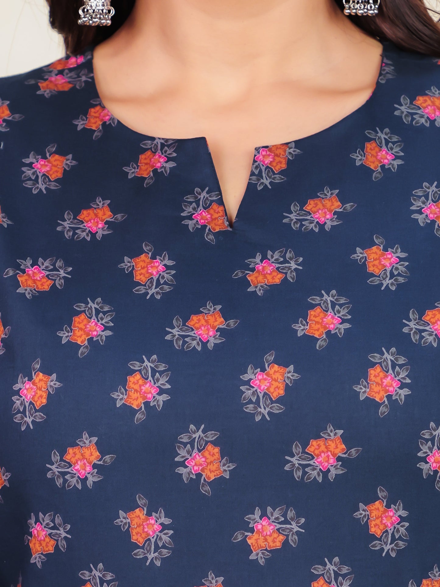 Soft Cotton Floral Straight Blue Kurti
