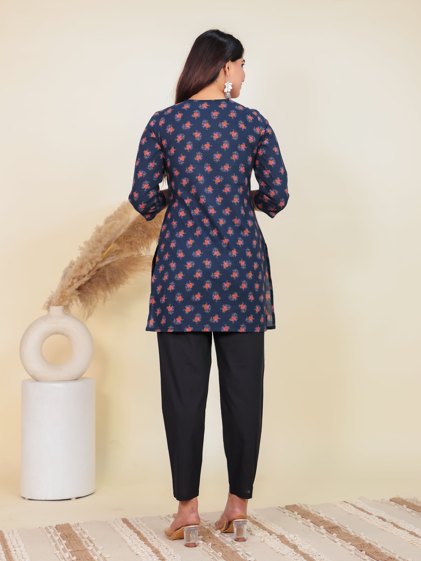 Soft Cotton Floral Straight Blue Kurti