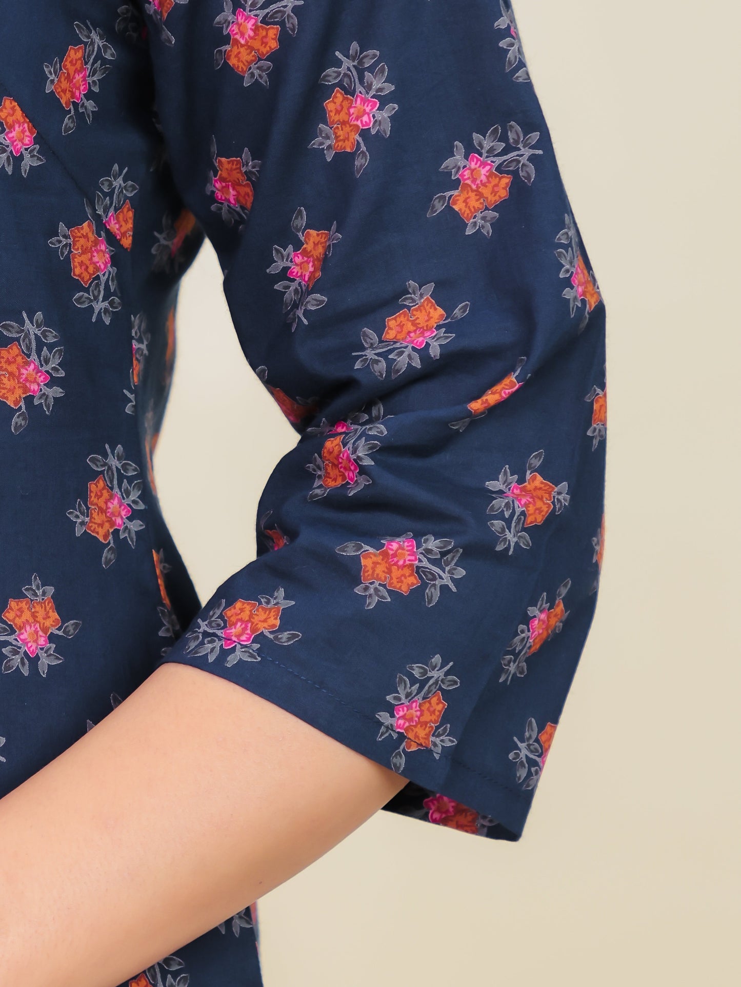 Soft Cotton Floral Straight Blue Kurti