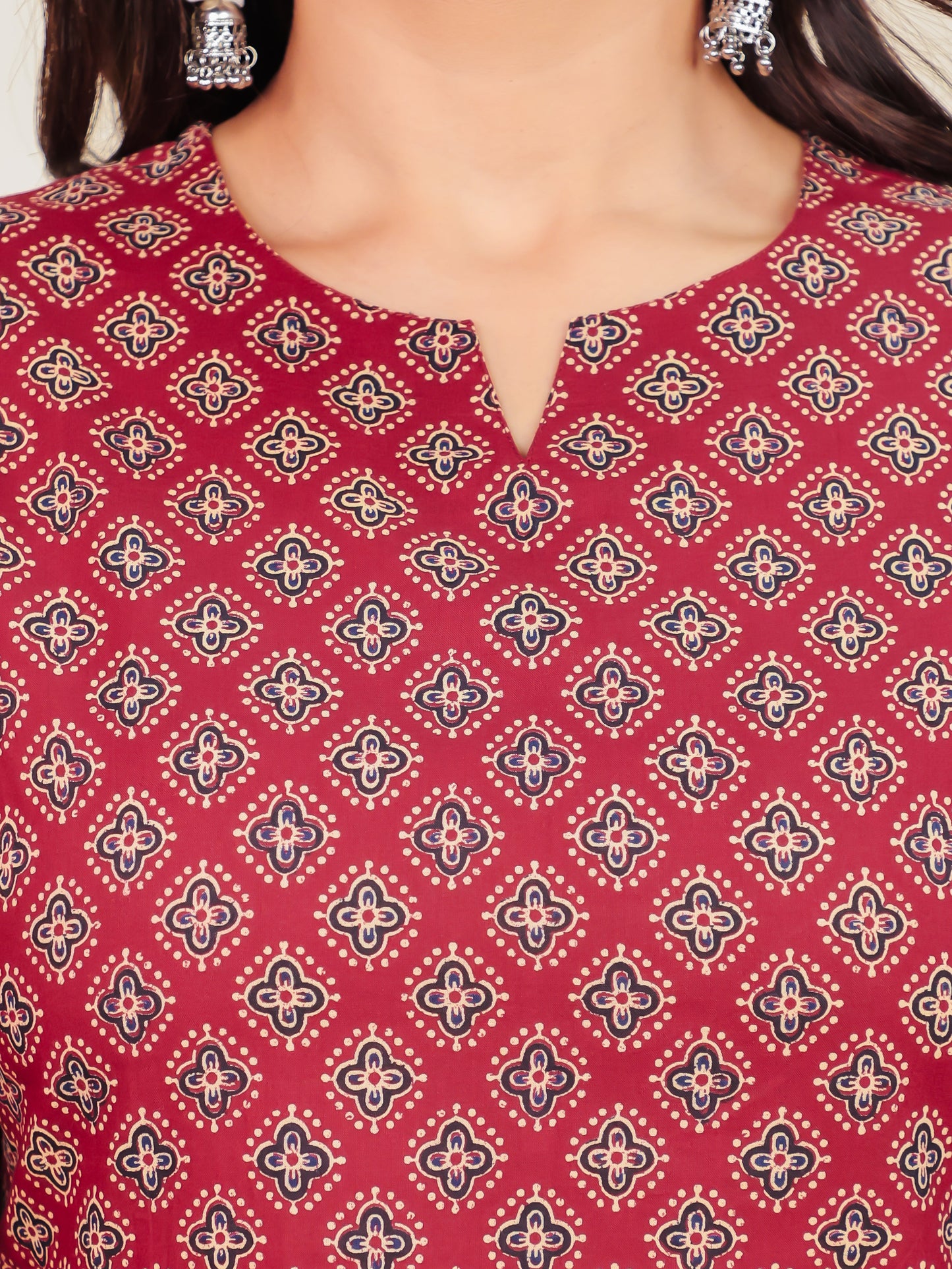 Soft Cotton Bandhani Straight Maroon Kurti