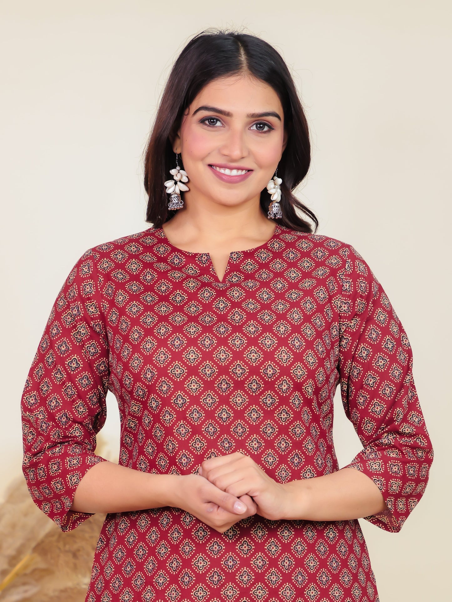 Soft Cotton Bandhani Straight Maroon Kurti