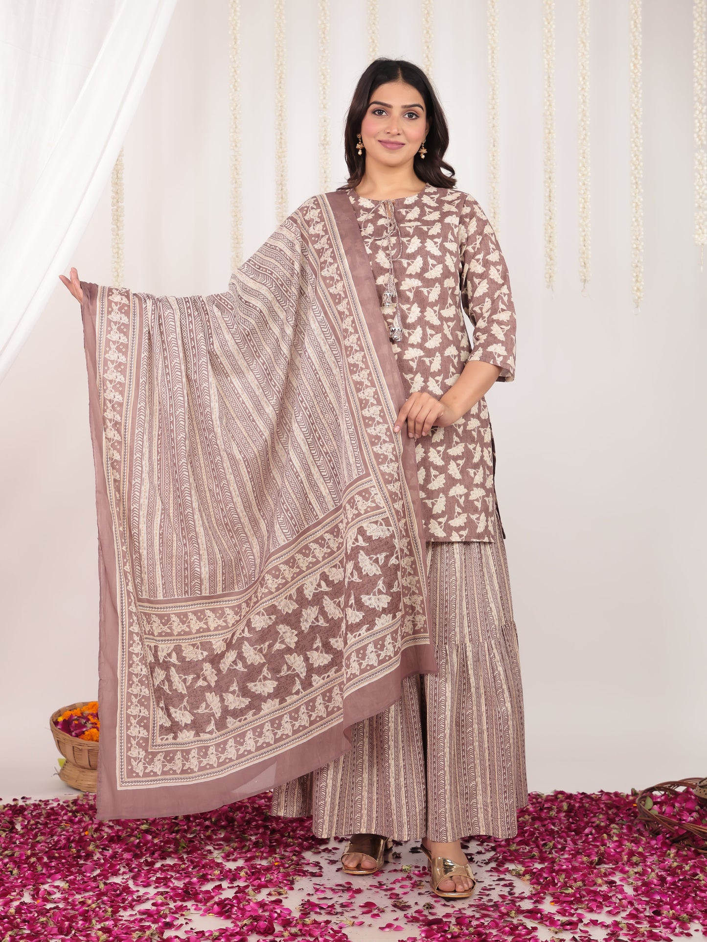 Voile Cotton Striped Brown Dupatta