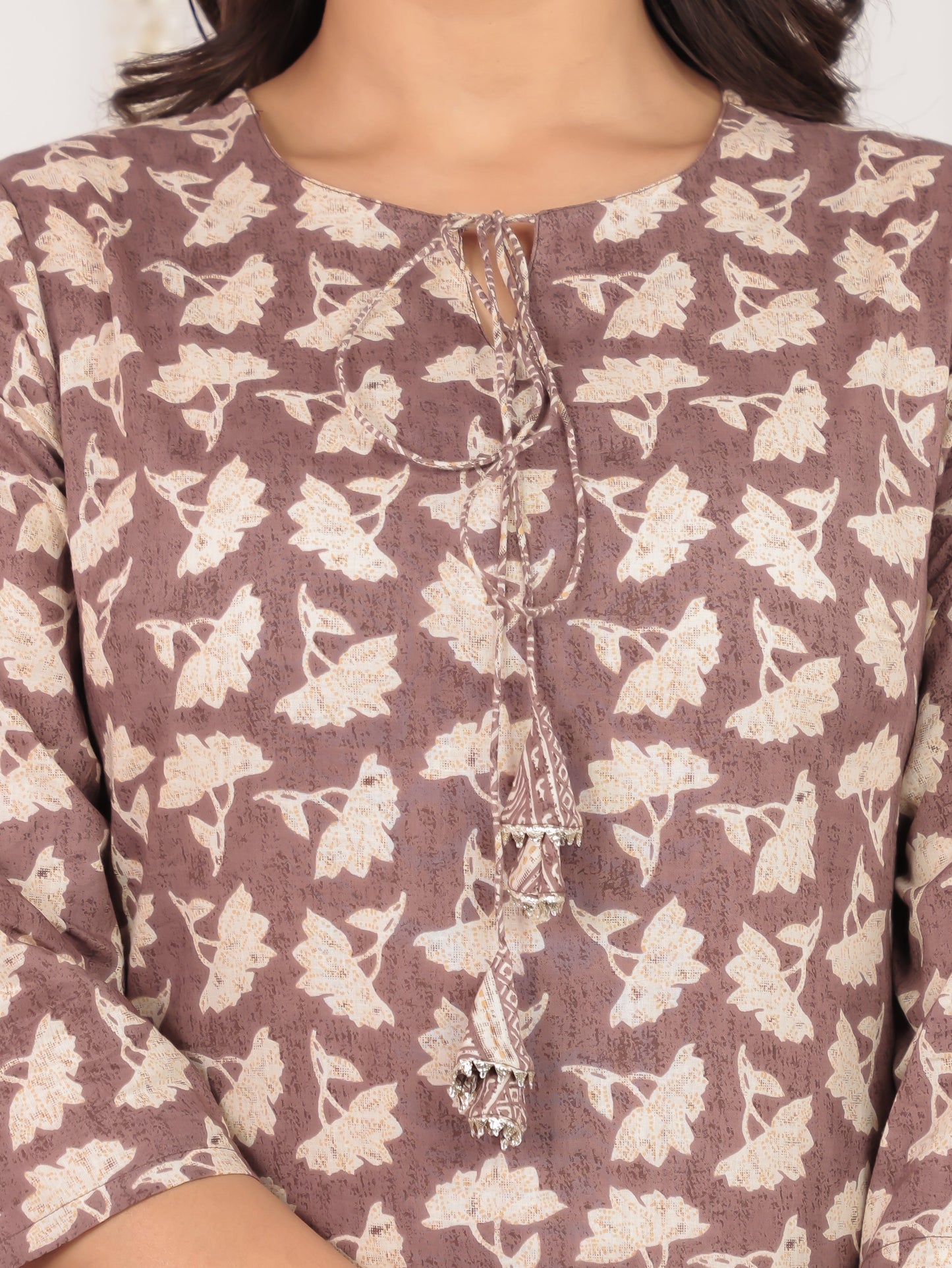Soft Cotton Floral Straight Brown Kurti
