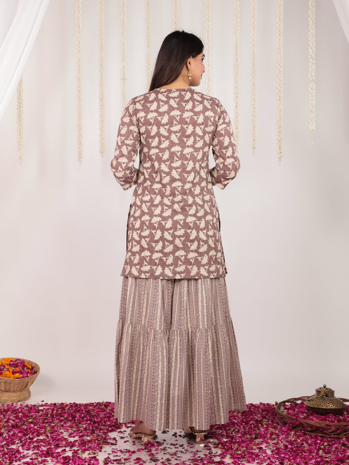 Soft Cotton Floral Straight Brown Kurti