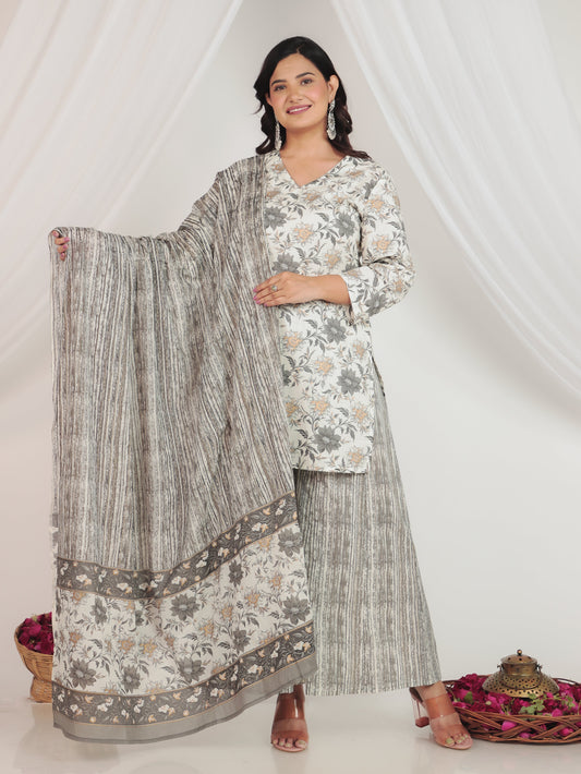 Voile Cotton Striped White Dupatta