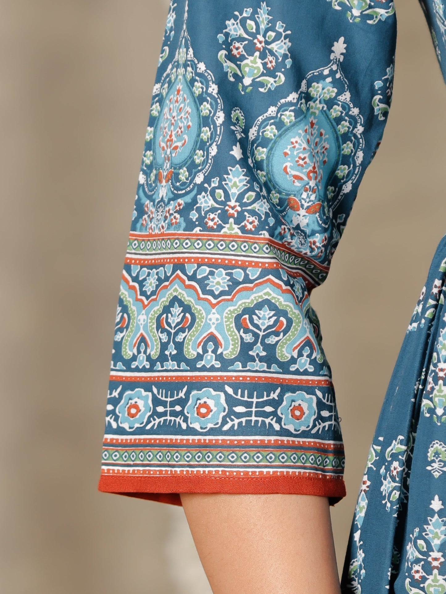 Soft Cotton Floral A-line Blue Kurta