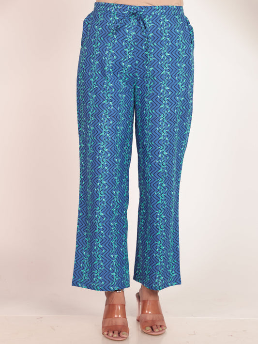 Soft Cotton Floral Blue Straight Trousers