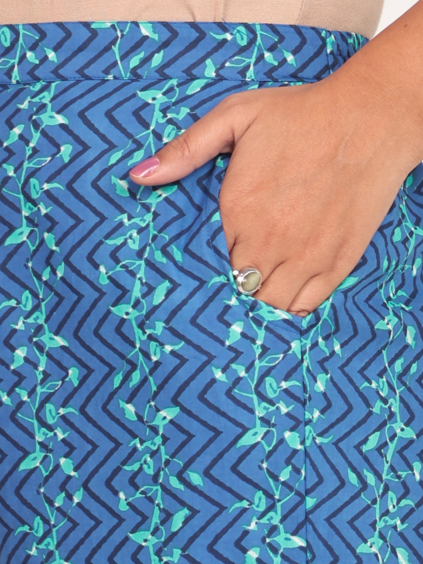 Soft Cotton Floral Blue Straight Trousers