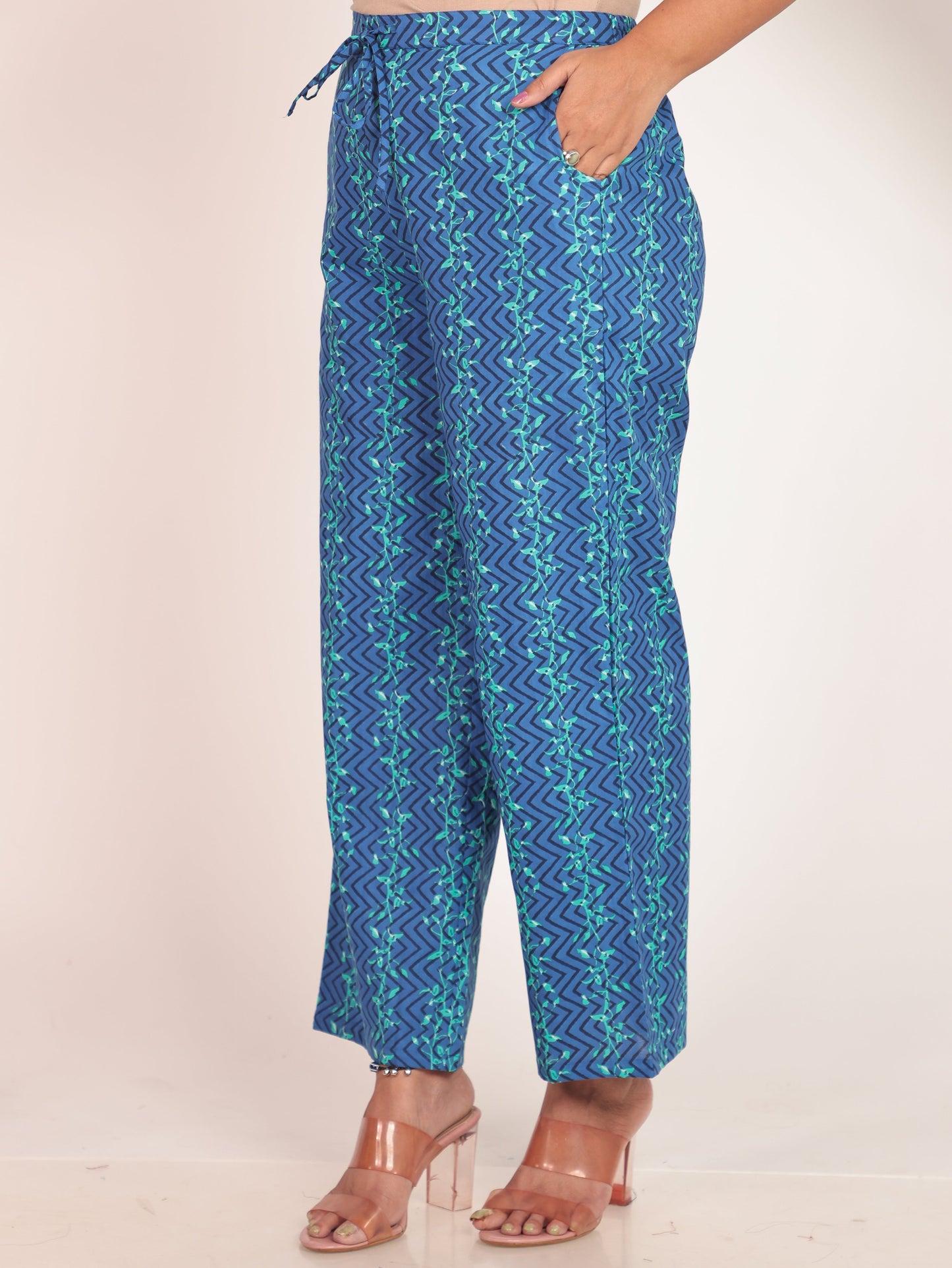 Soft Cotton Floral Flared Blue Kurta