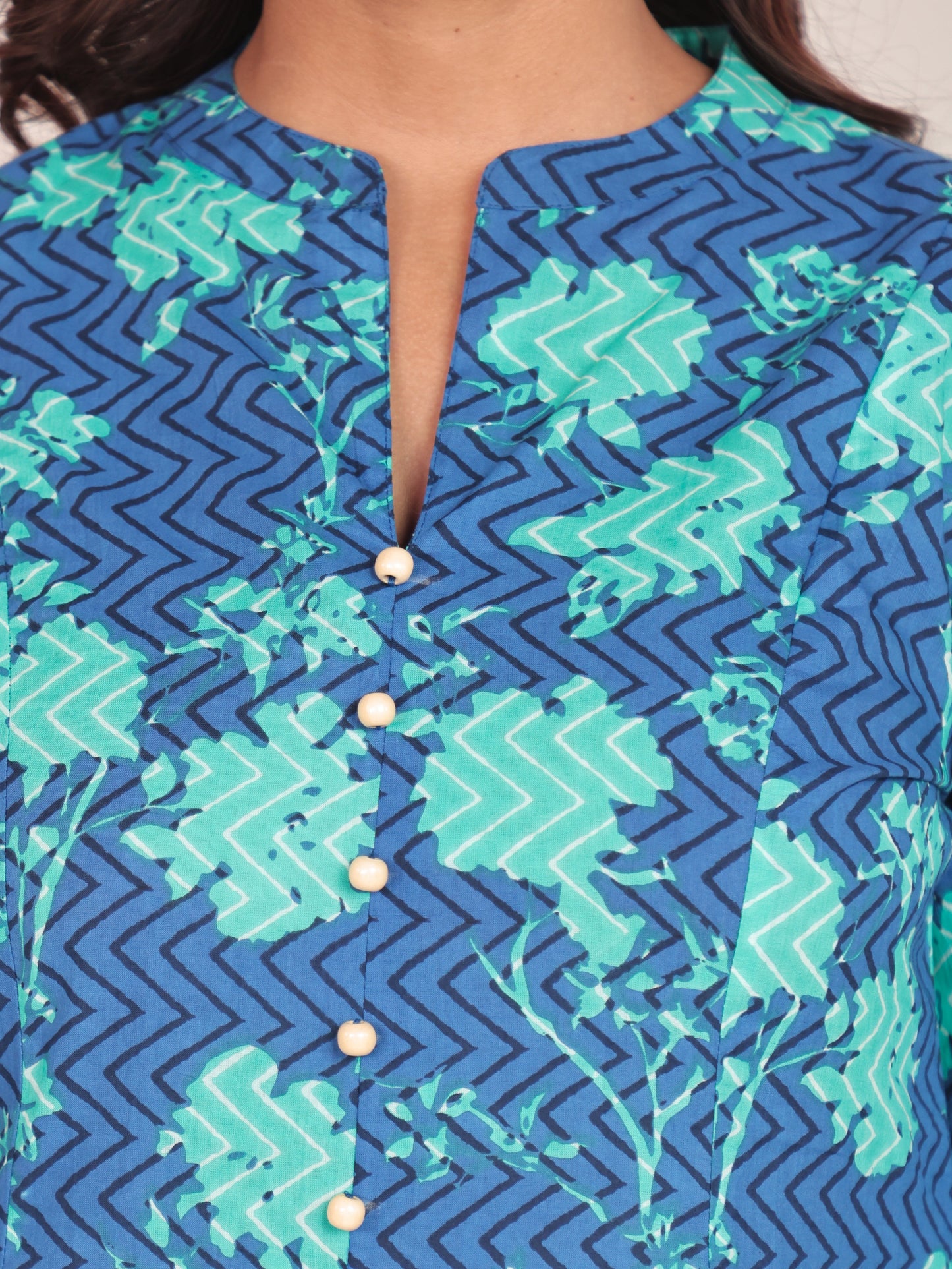 Soft Cotton Floral Flared Blue Kurta