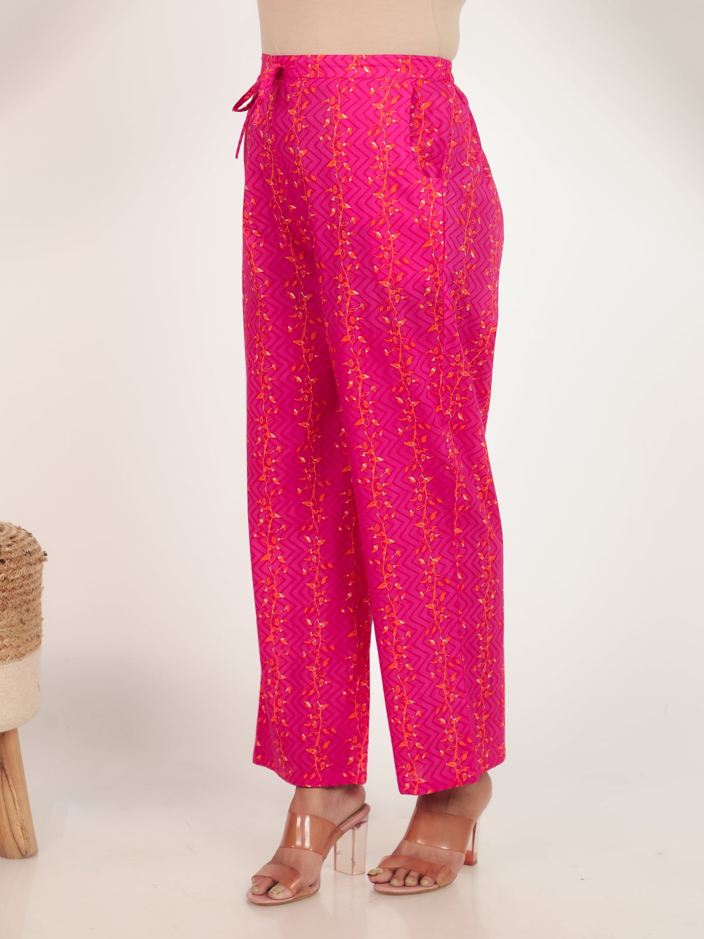 Soft Cotton Floral Pink Straight Trousers