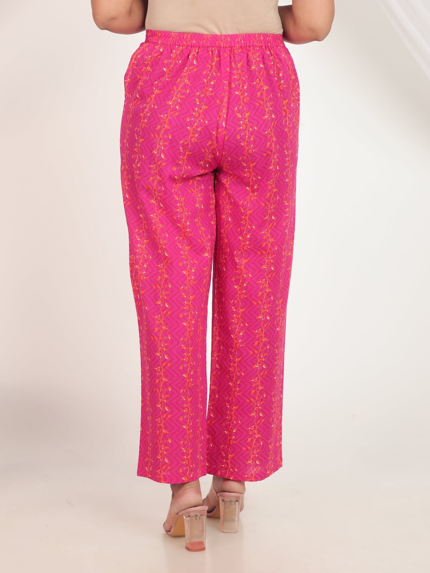 Soft Cotton Floral Pink Straight Trousers