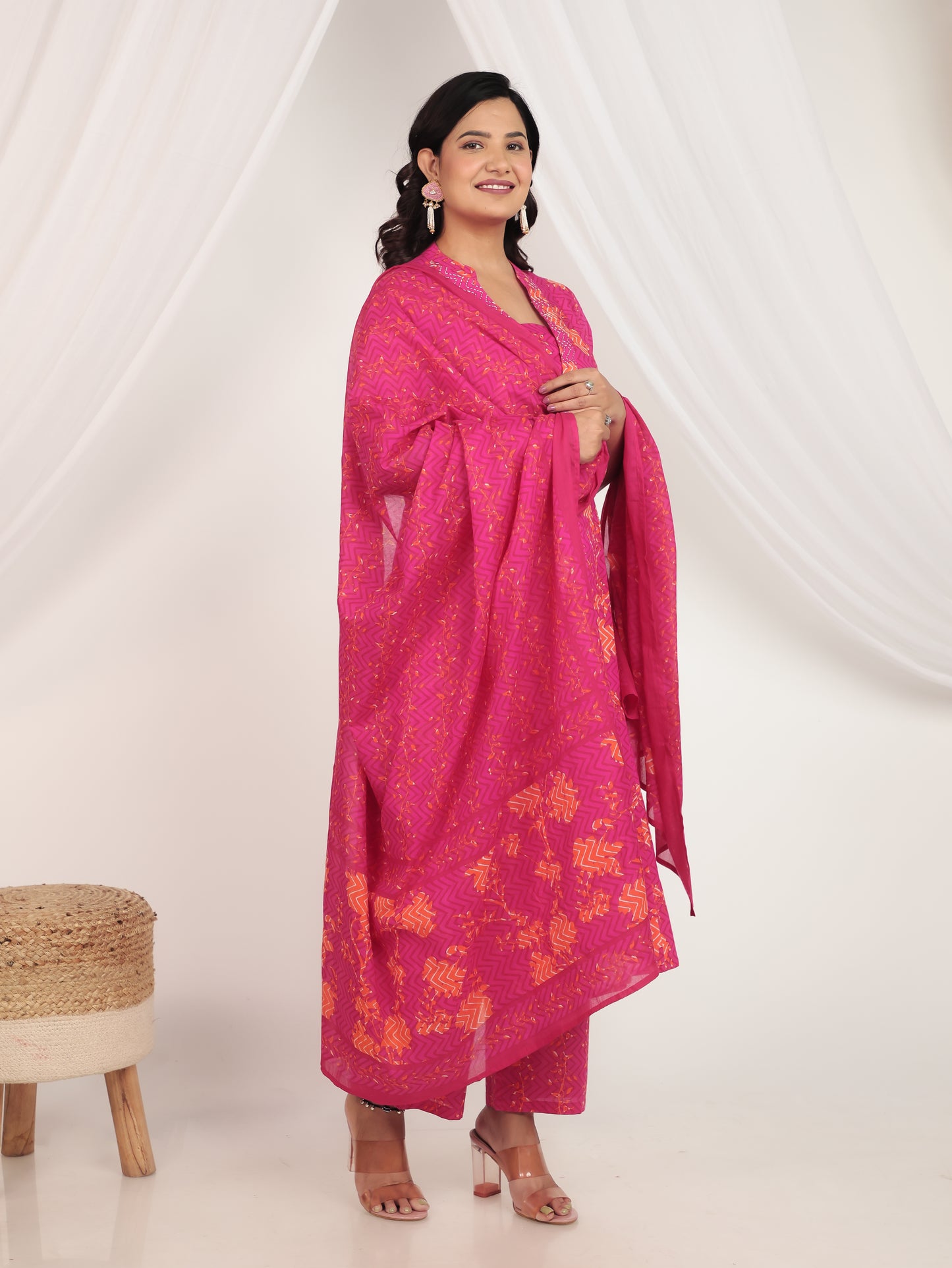 Voile Cotton Floral Pink Dupatta