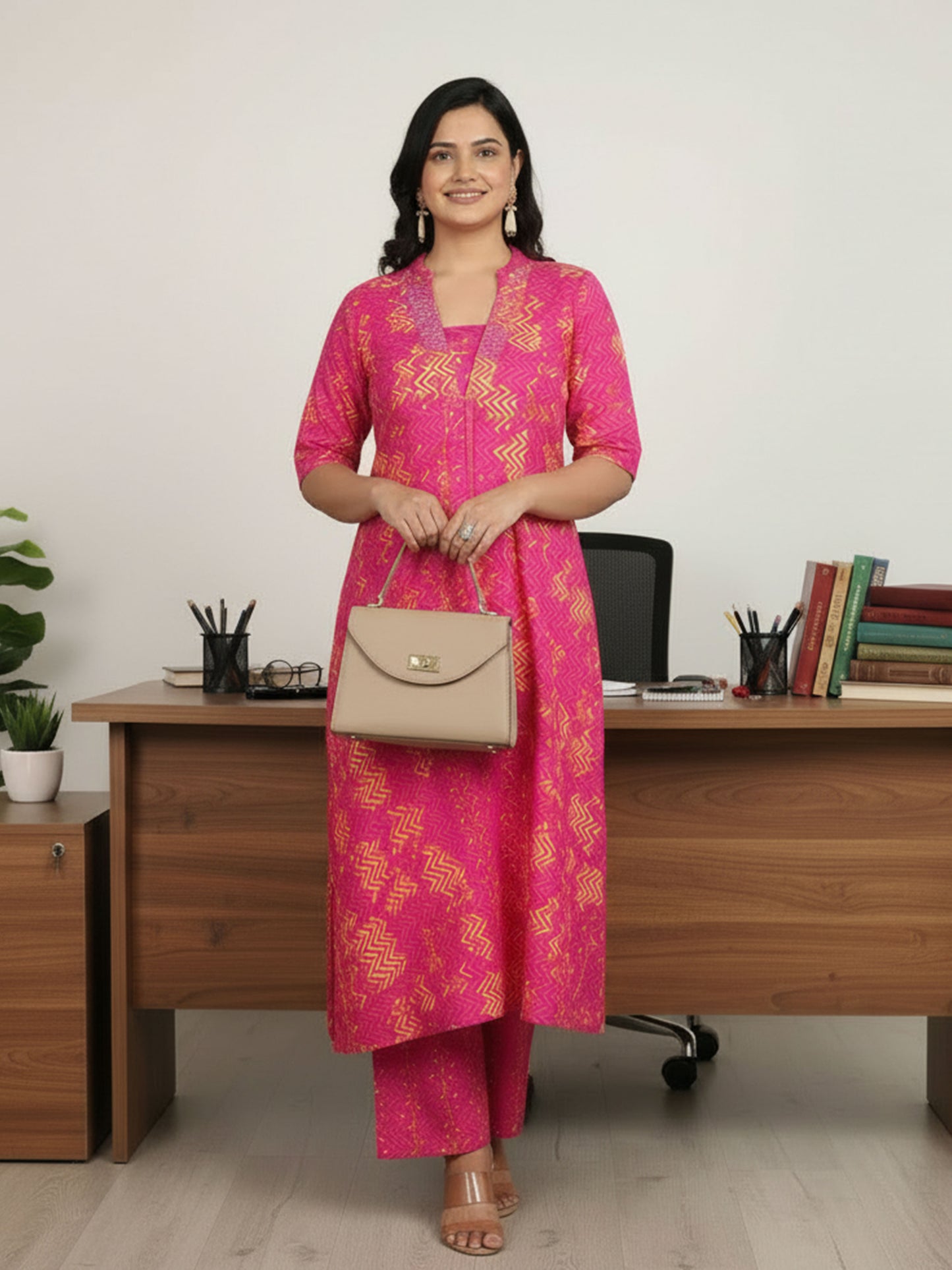 Soft Cotton Floral Flared Pink Kurta