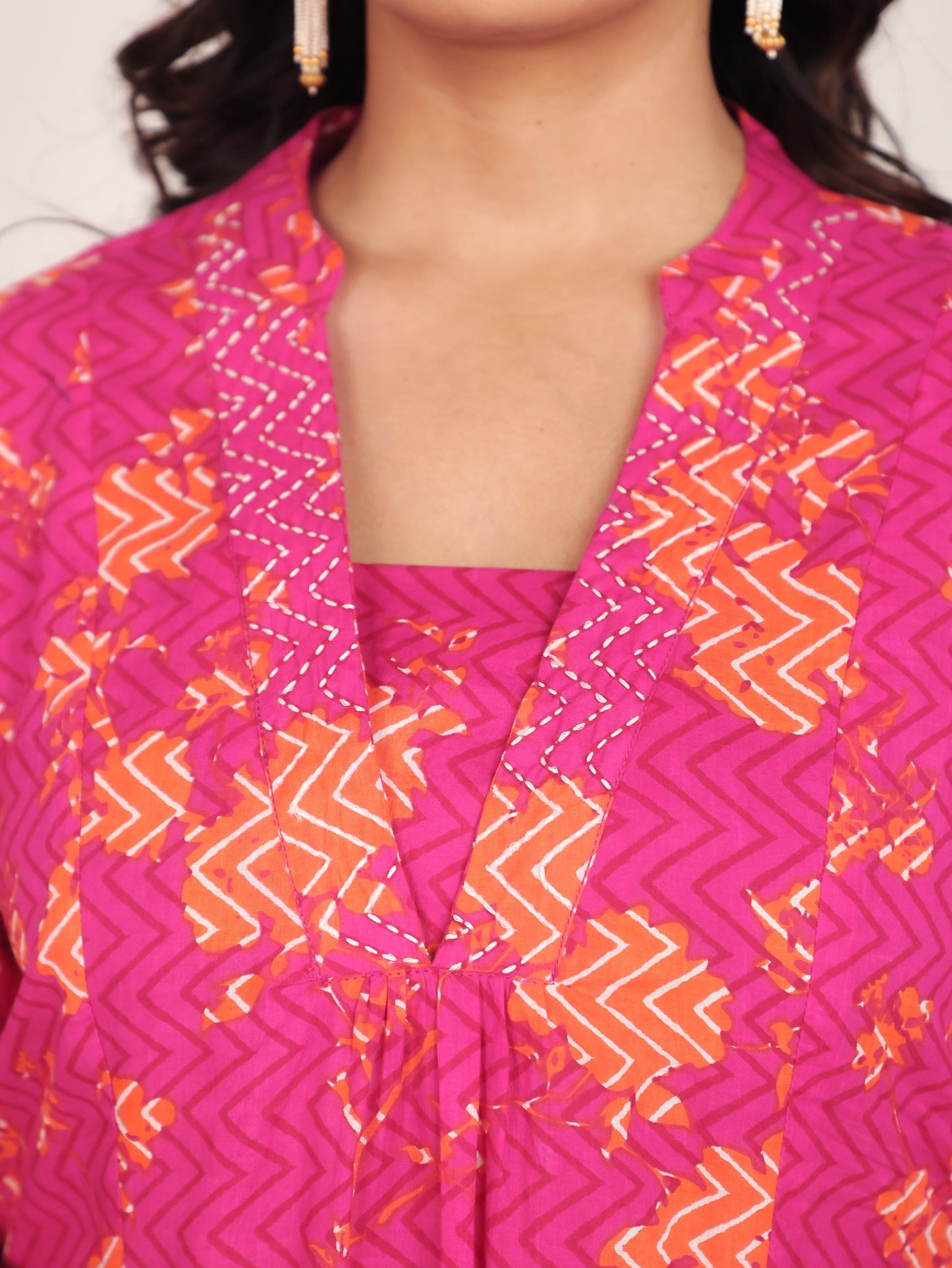 Soft Cotton Floral Flared Pink Kurta