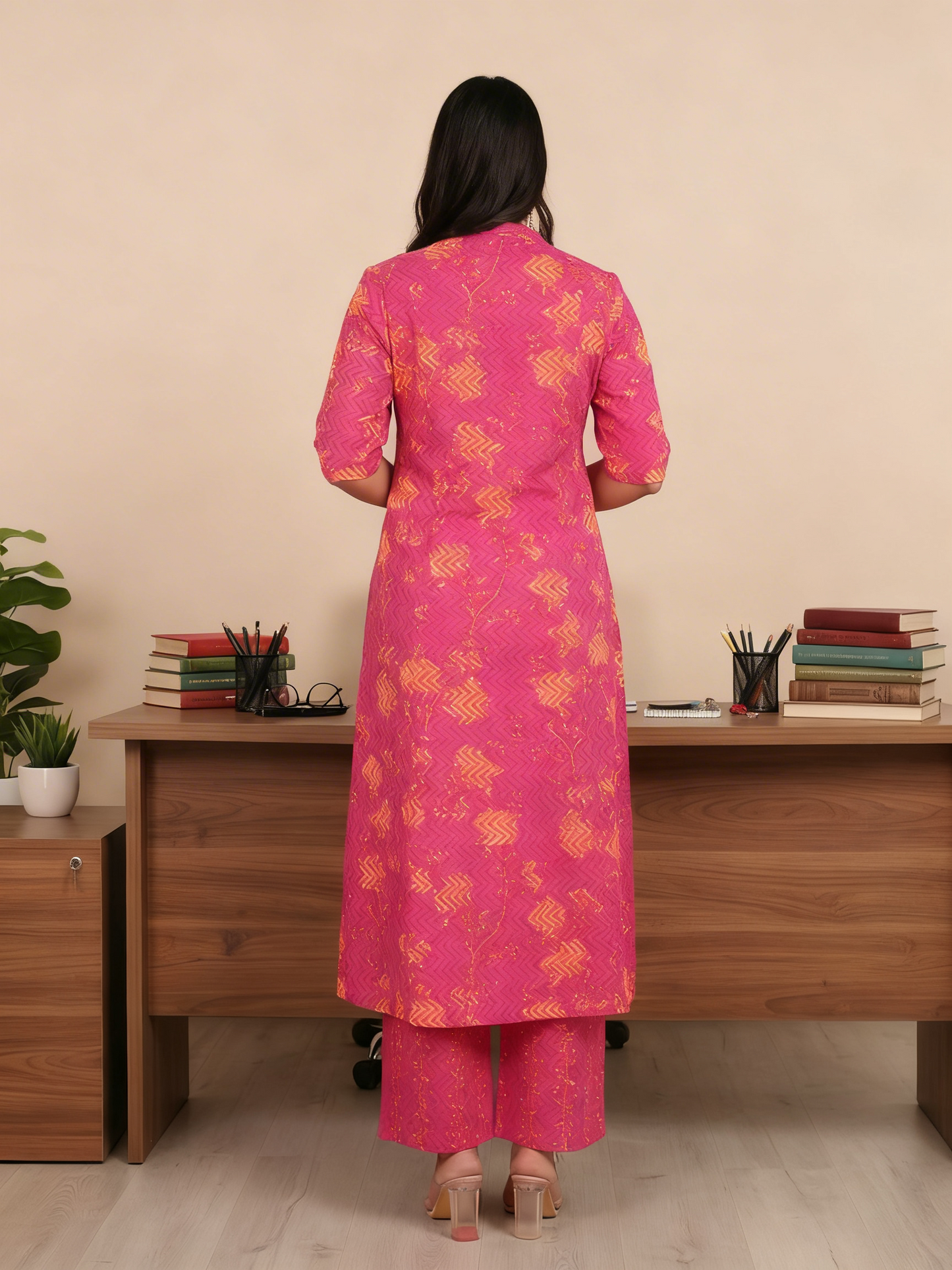 Soft Cotton Floral Flared Pink Kurta