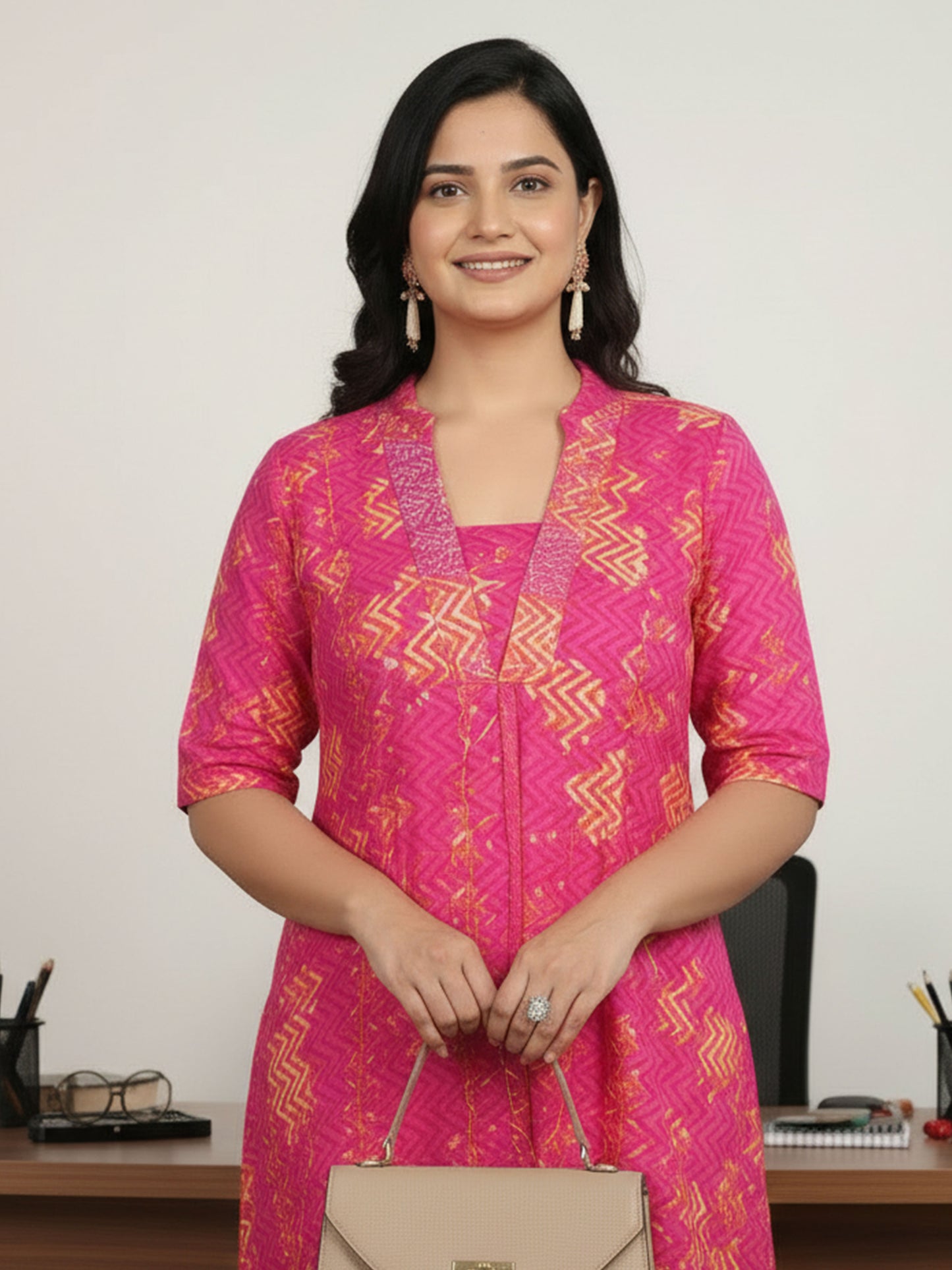 Soft Cotton Floral Flared Pink Kurta