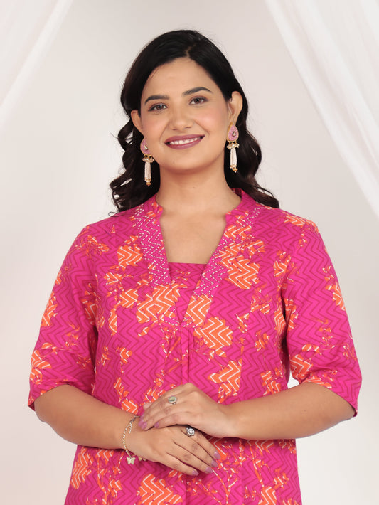 Soft Cotton Floral Flared Pink